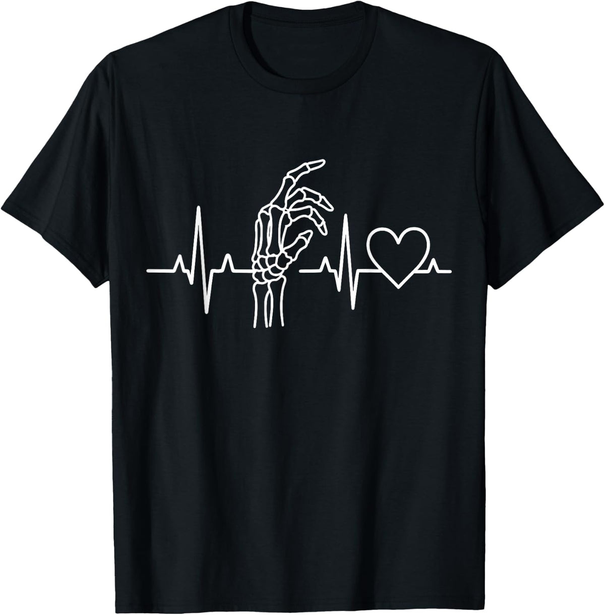 Skeleton Hand Heartbeat EKG Radiology X-Ray Tech T-Shirt - Black
