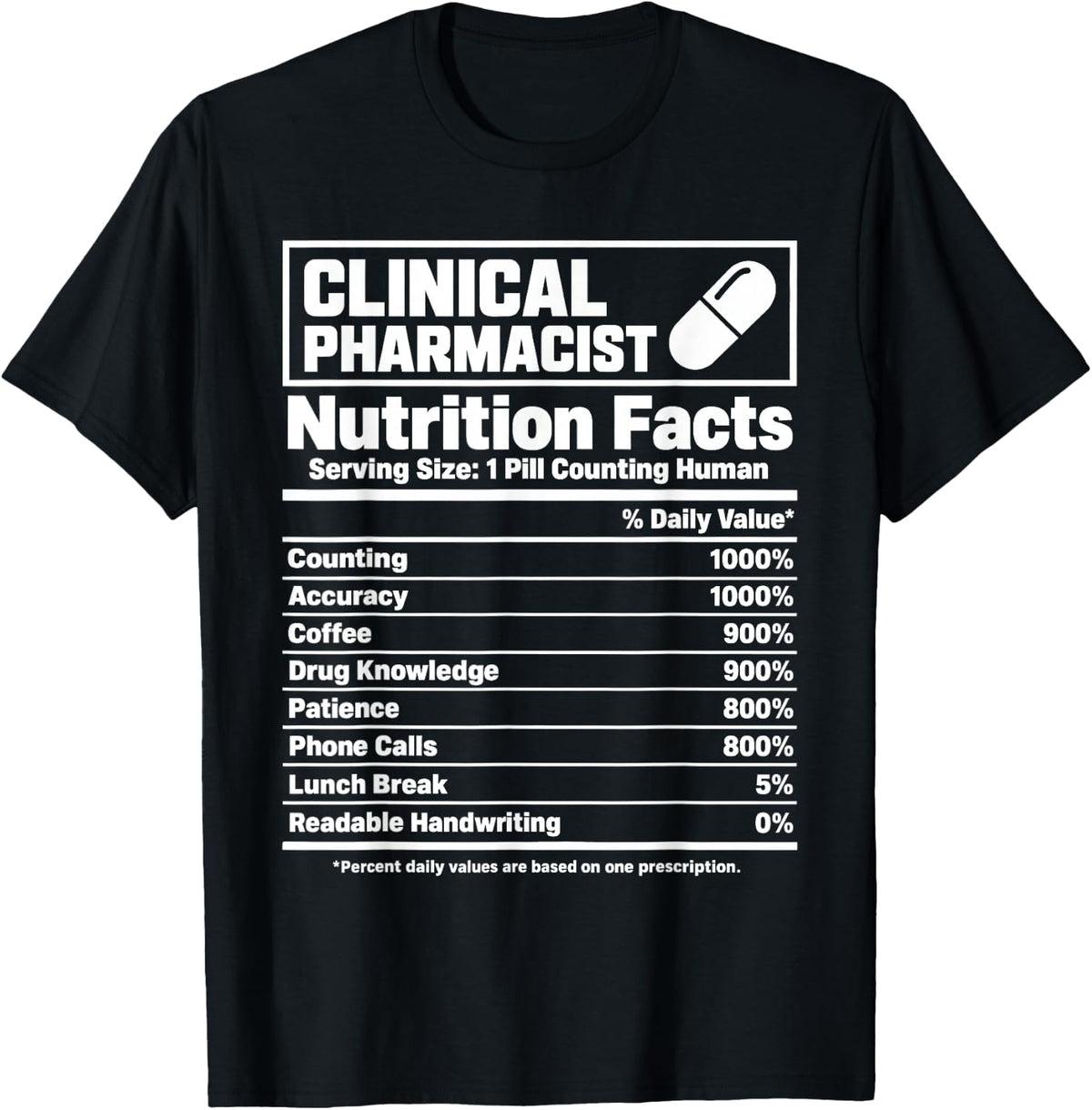 Clinical Pharmacist Nutrition Facts T-Shirt - Black