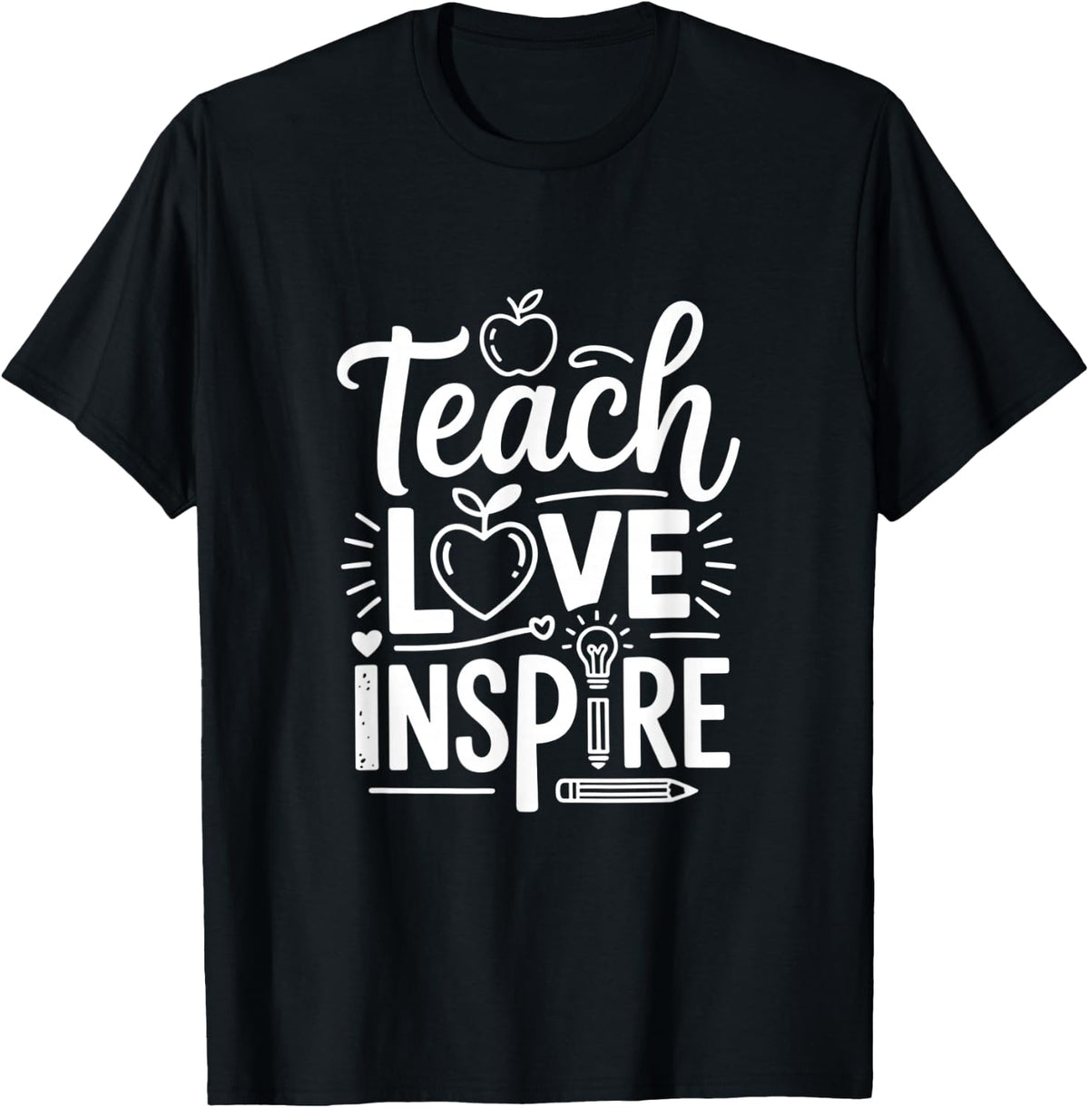 Teacher Shirts Teach Love Inspire Retro Back to School Tees T-Shirt - Black