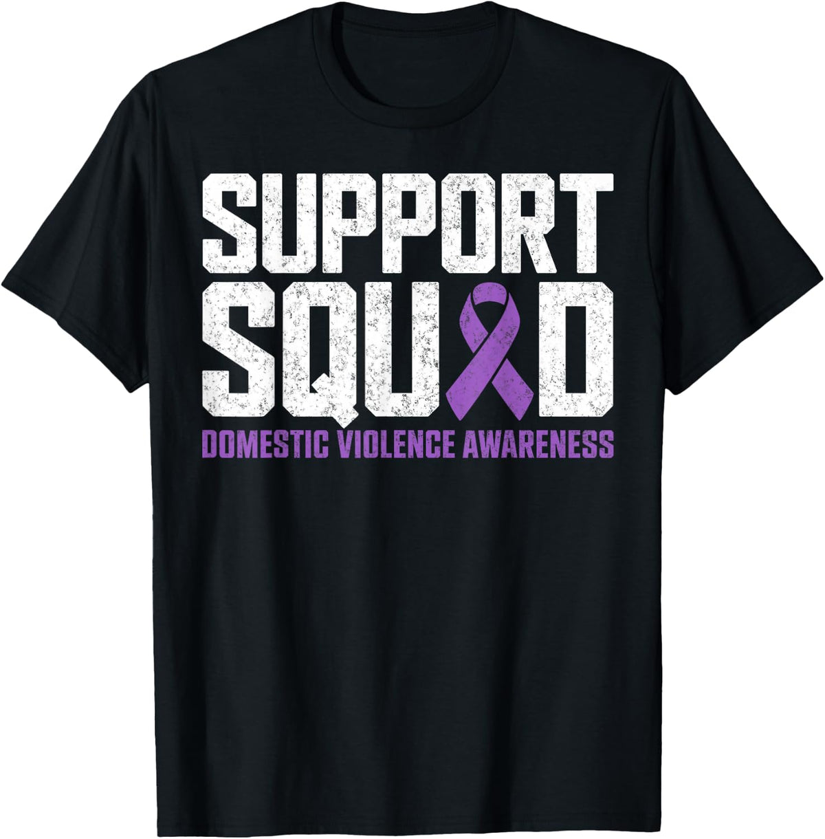 Support Squad Domestic Violence Awareness DV Purple Ribbon T-Shirt - Black