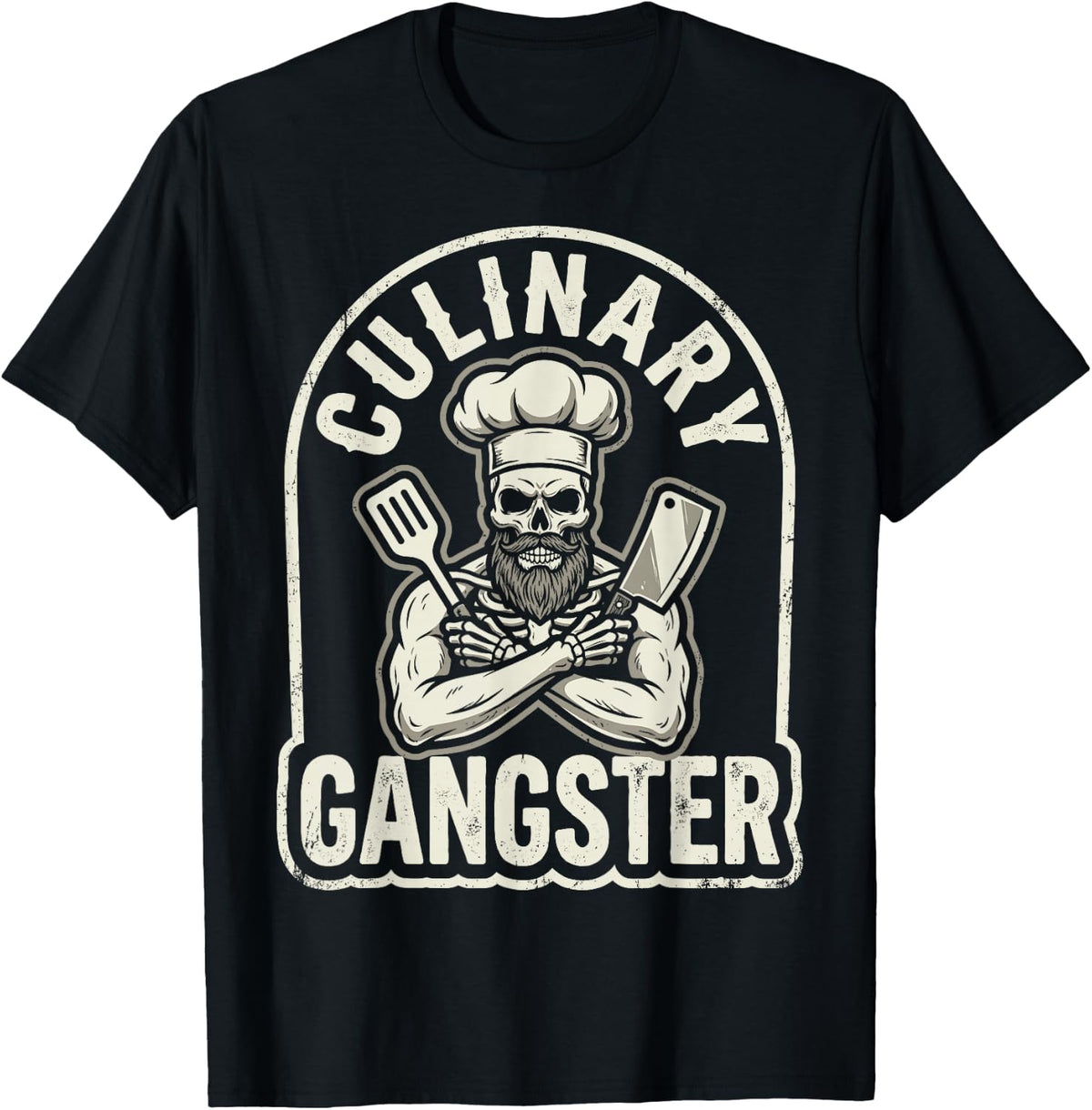 Culinary Gangster Skull Knives Chef Kitchen Restaurant Joke T-Shirt - Black