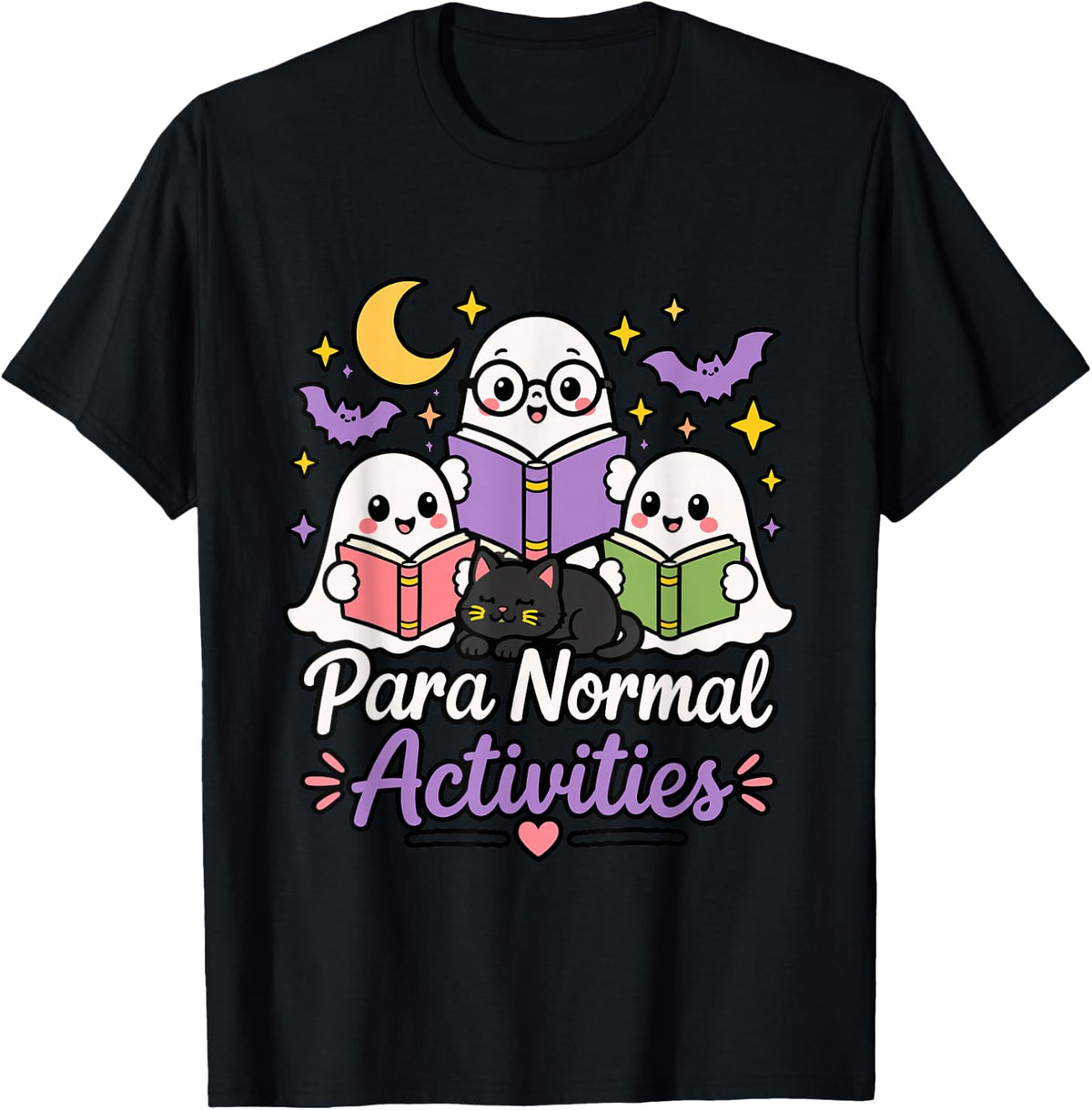 para Normal Activities Cute Ghost Book Lover Halloween Spook T-Shirt - Black