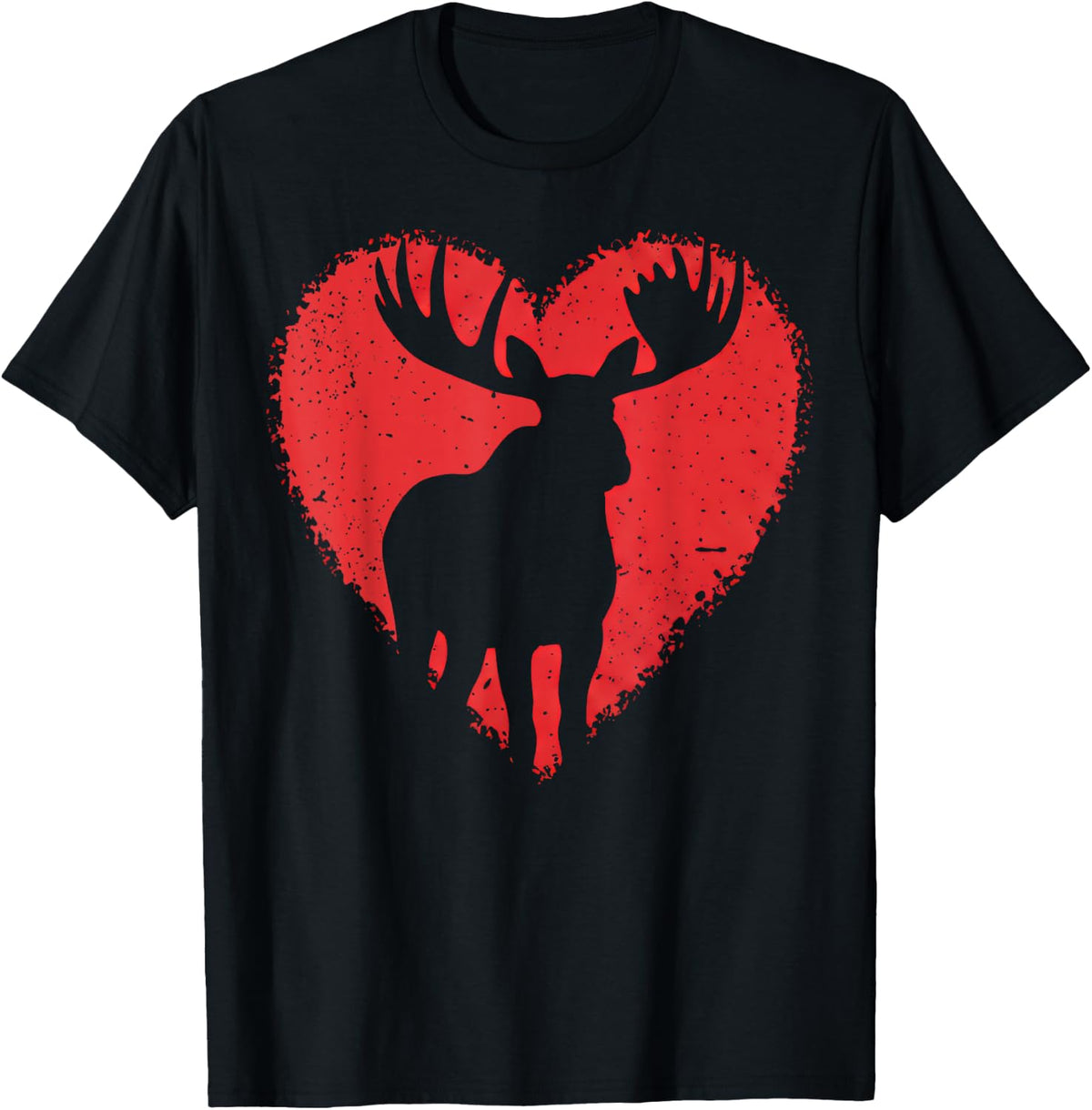 Moose Lover Valentines Day Cute Red Heart Wild Animal T-Shirt - Black