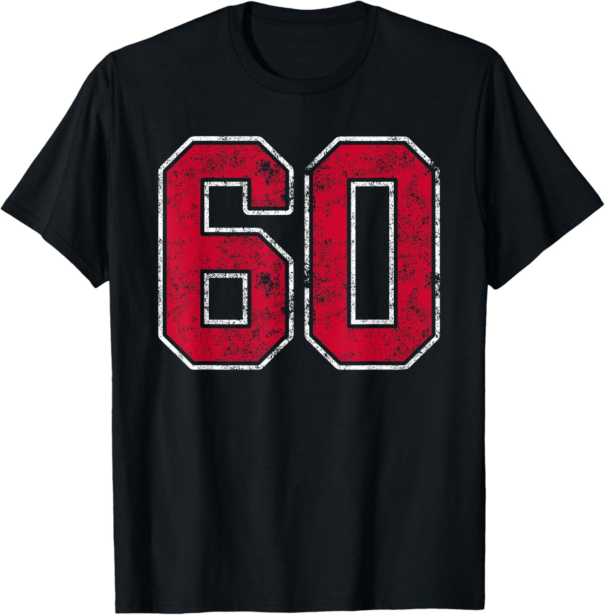 Grunge Red White Number 60 Jersey Player Uniform #60 T-Shirt - Black