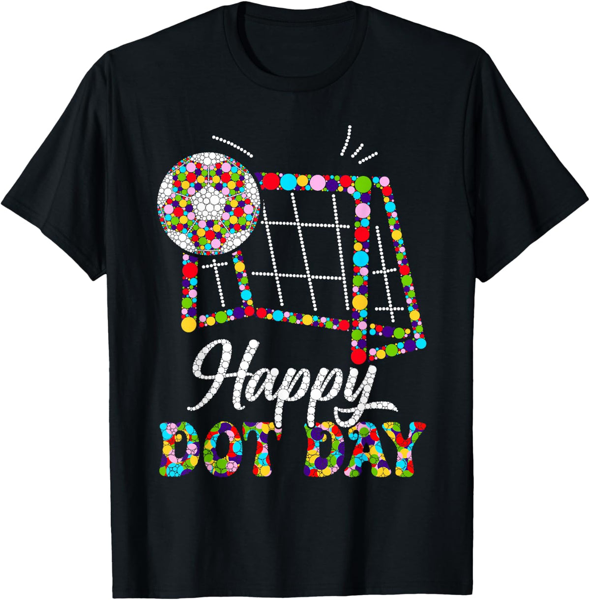 Cute Soccer Polka Dot Art Student Happy Dot Day Girls Boys T-Shirt - Black