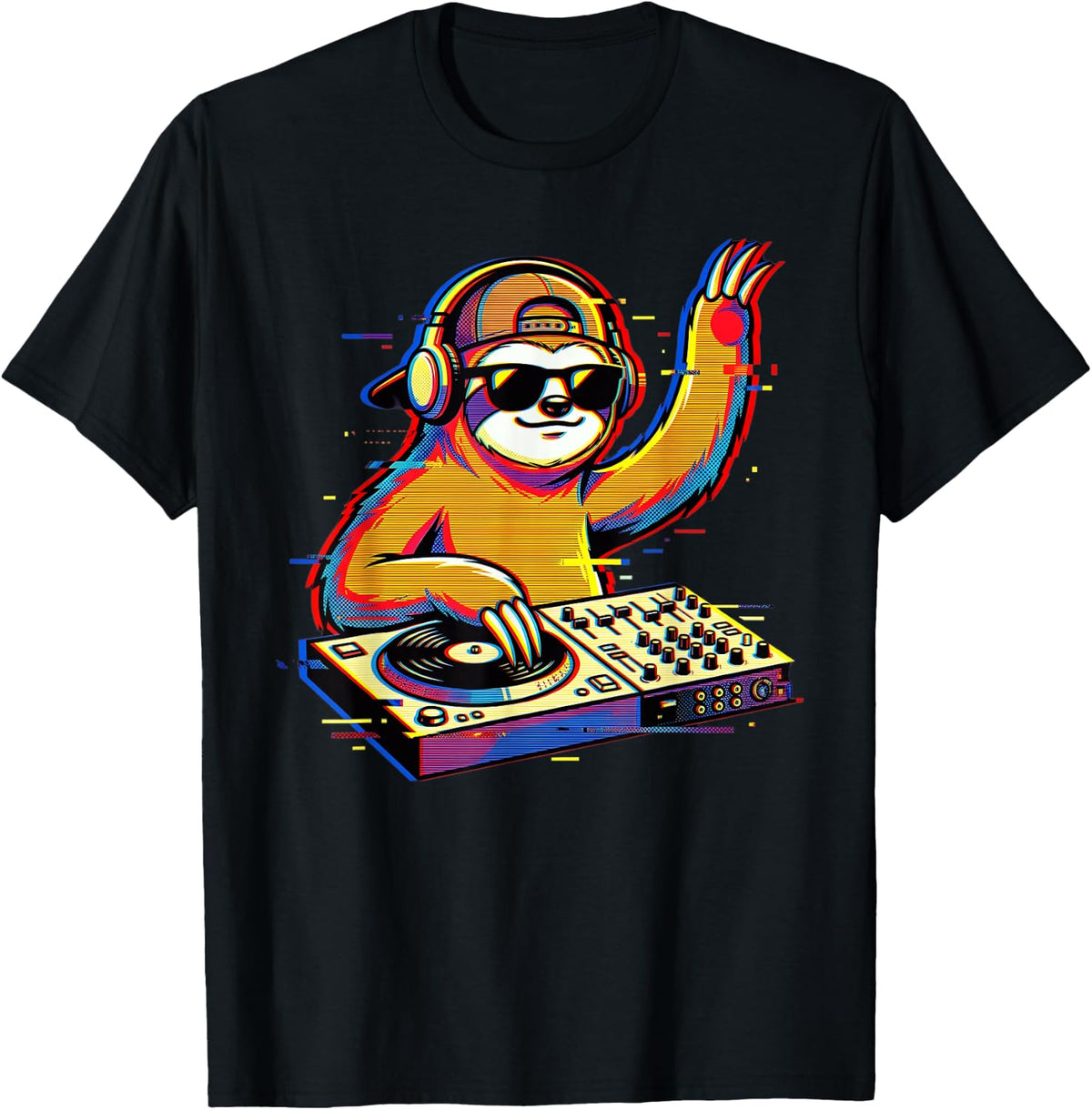 Turntable DJ Sloth Party House Music Techno T-Shirt - Black
