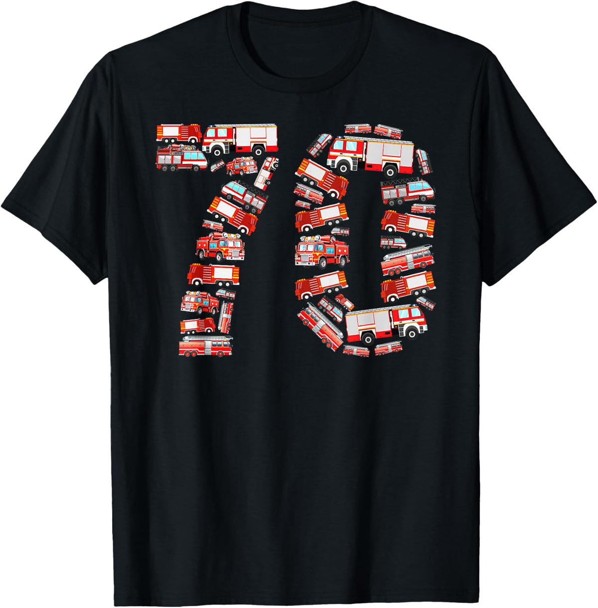 Fire Truck, 70th Birthday Kids, 70 Years Old Firefighter T-Shirt - Black