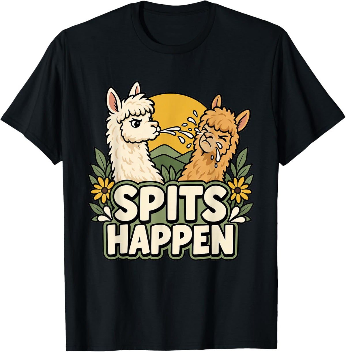 Alpaca Spits Happen Funny Alpaca Farm Llama Owner T-Shirt - Black