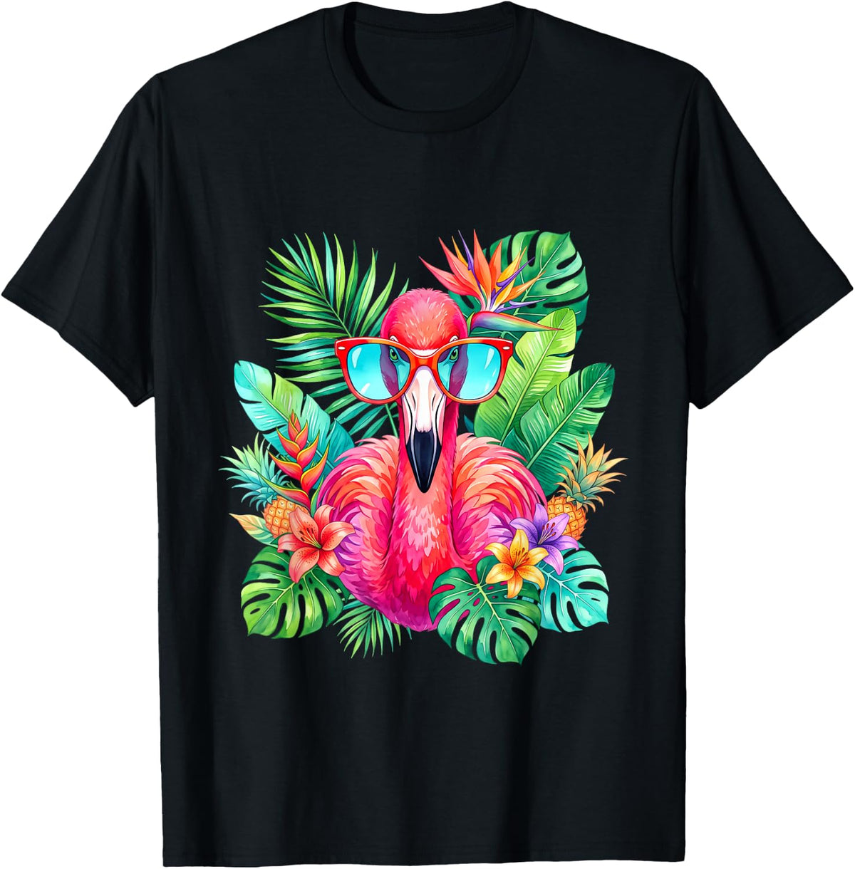 Tropical Flamingo Sunglasses for Pink Bird Lovers T-Shirt - Black