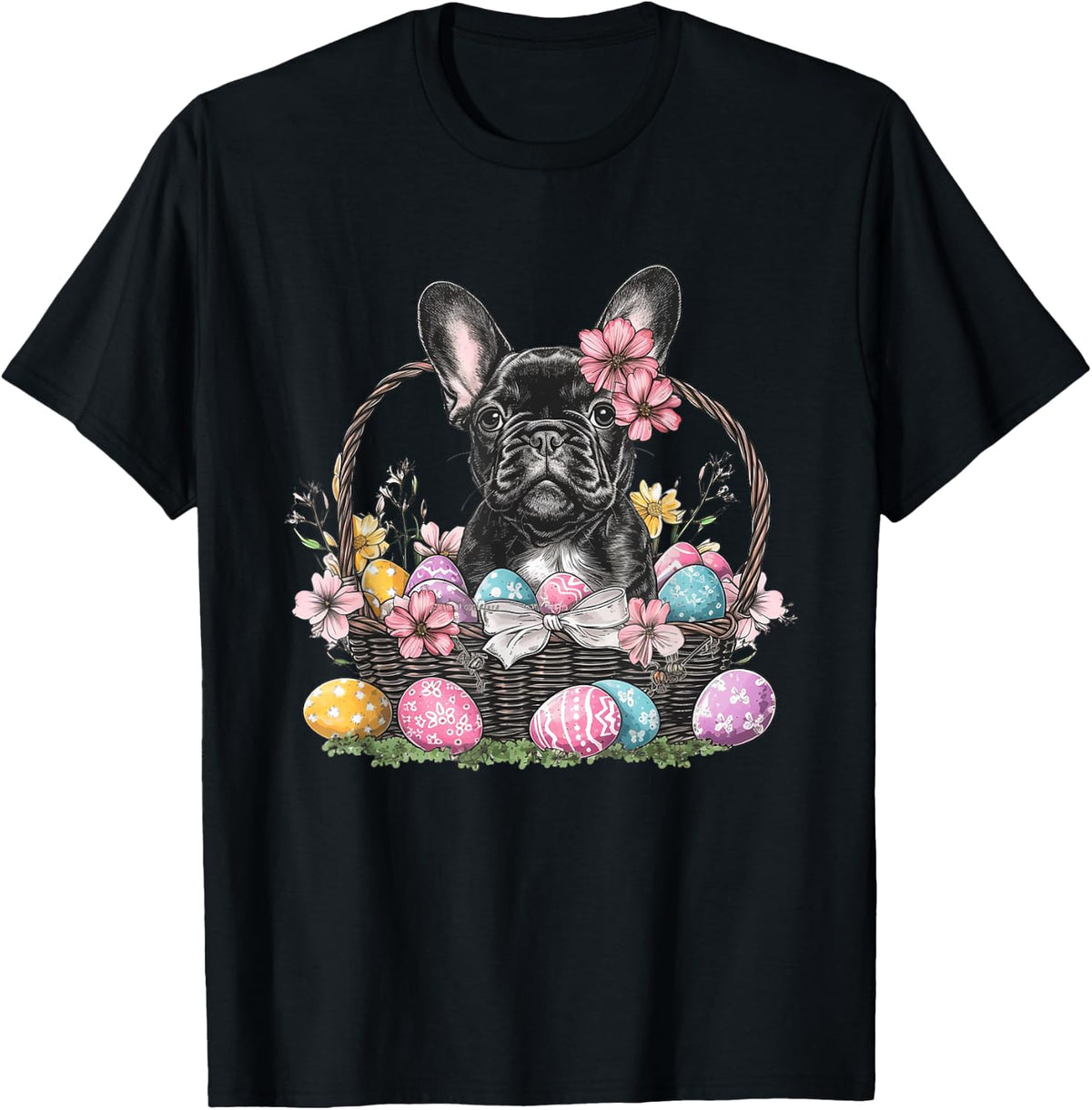 Frenchie Dog Easter Frenchie Dog Eggs Artwork T-Shirt - Black