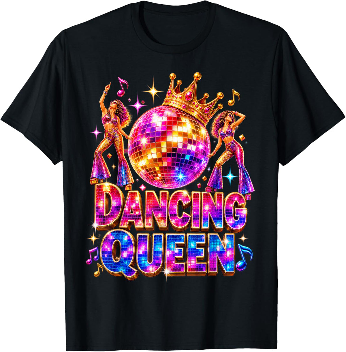 Dancing Queen Funny Dance Mom Disco Ball Vintage 70s Women T-Shirt - Black