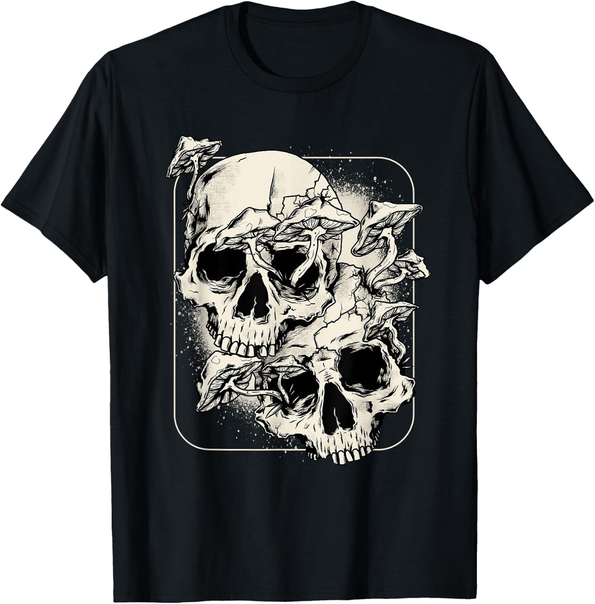 Skull Mushroom Goth Morel Mushroom Art Tee Emo T-Shirt for Men Women - Black