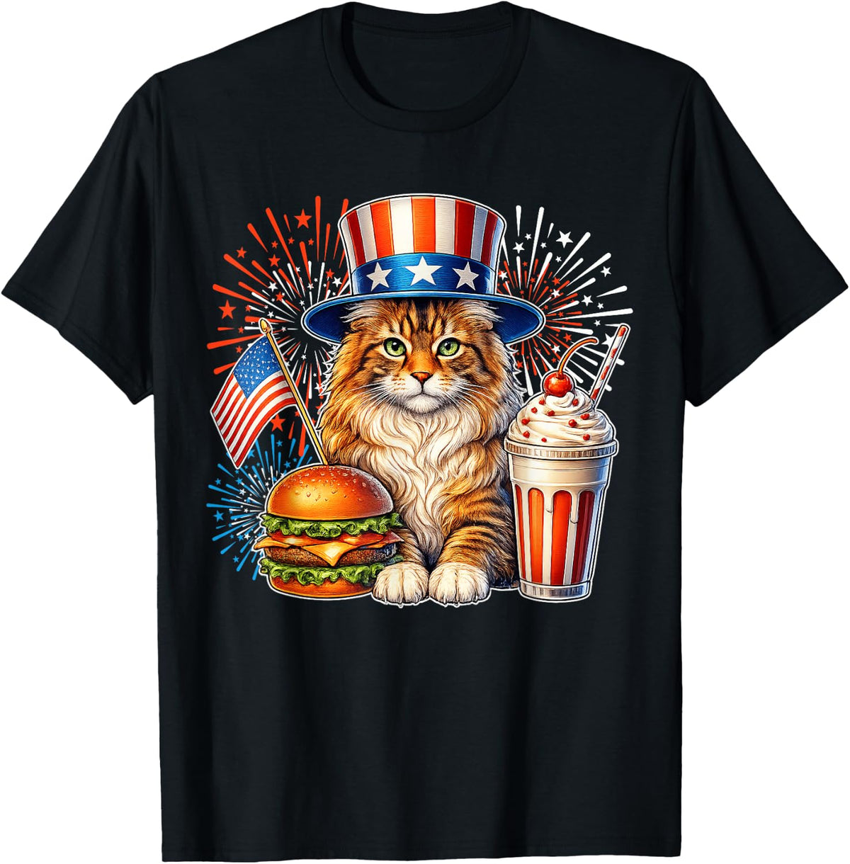Maine Coon Cat 4th July Maine Coon Cat T-Shirt - Black