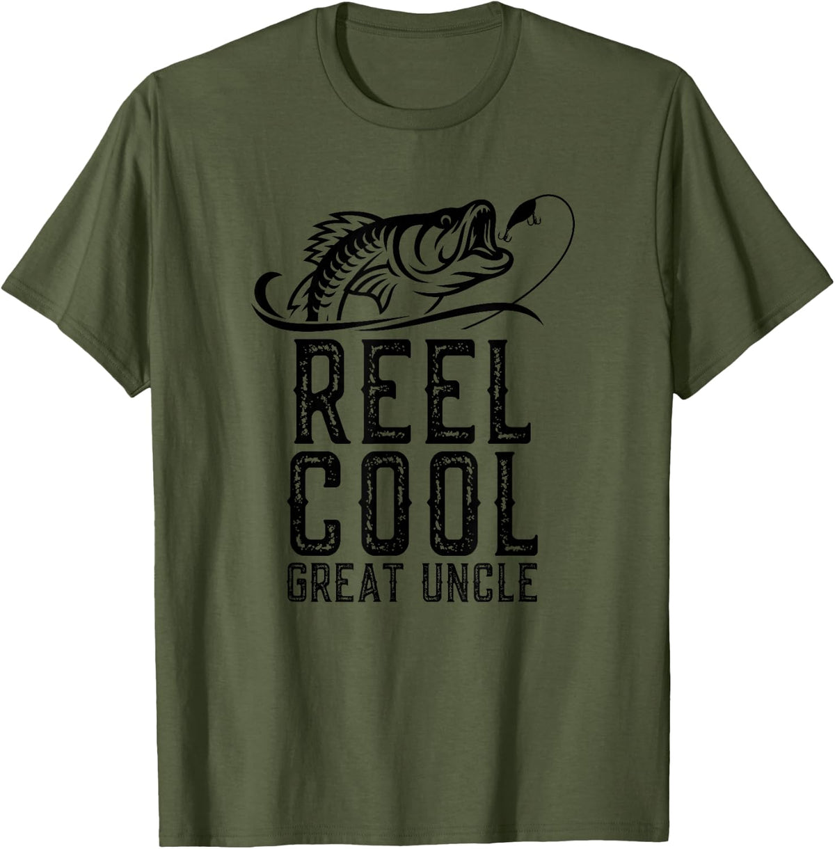 Reel Cool Great Uncle Fishing Funny Grandpa Retro T-Shirt - Olive Green