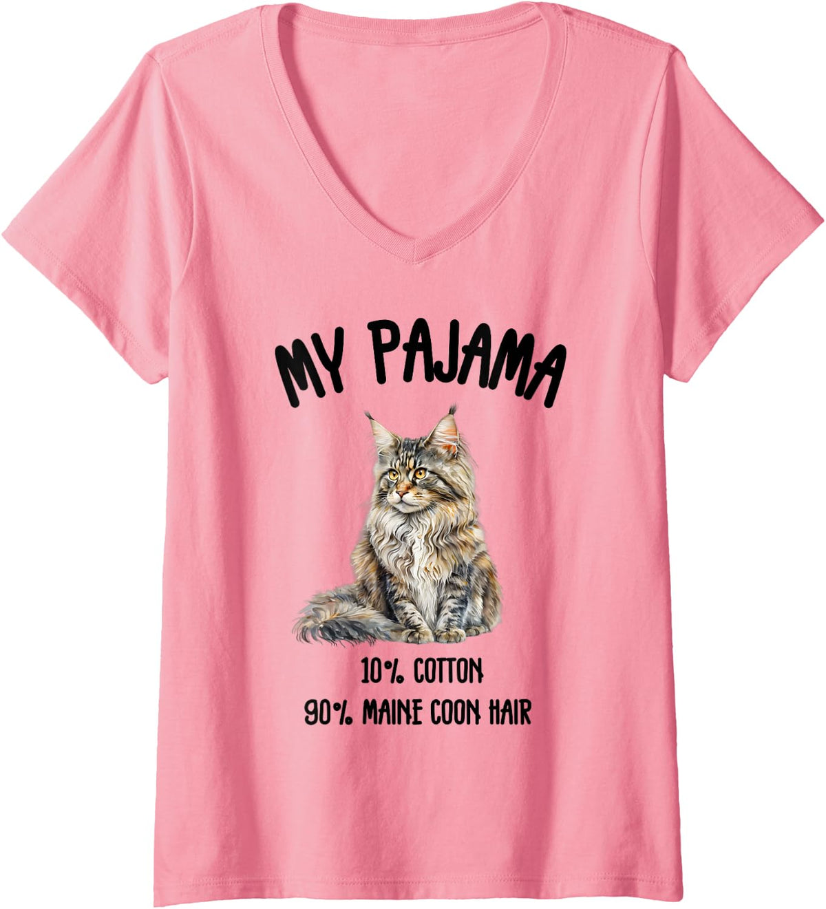 Womens Pajama Maine Coon Perfect for Cat Lovers! V-Neck T-Shirt - Pink