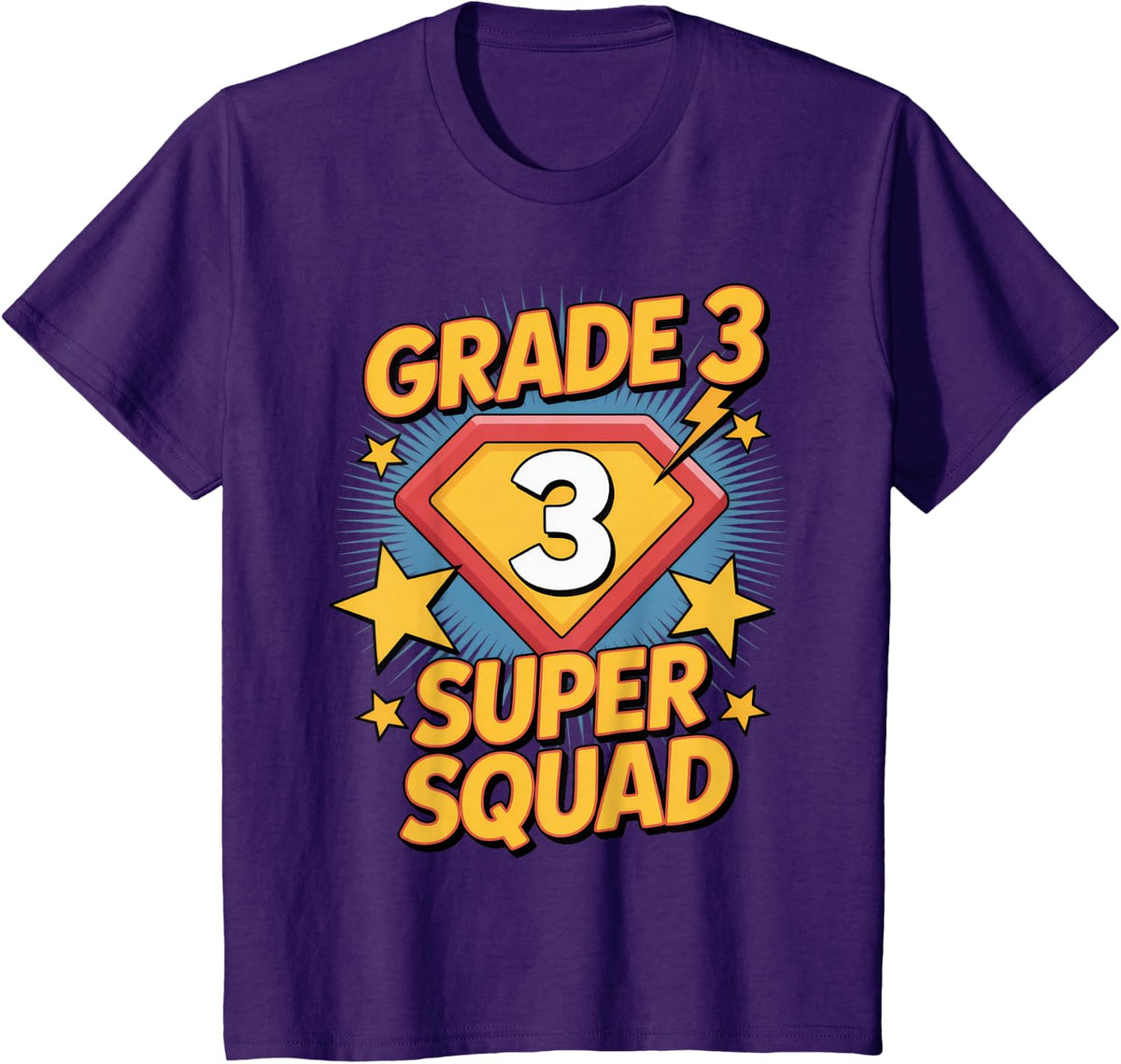 Third Grade Superhero Squad 3rd Year Kids Back to School T-Shirt - Purple