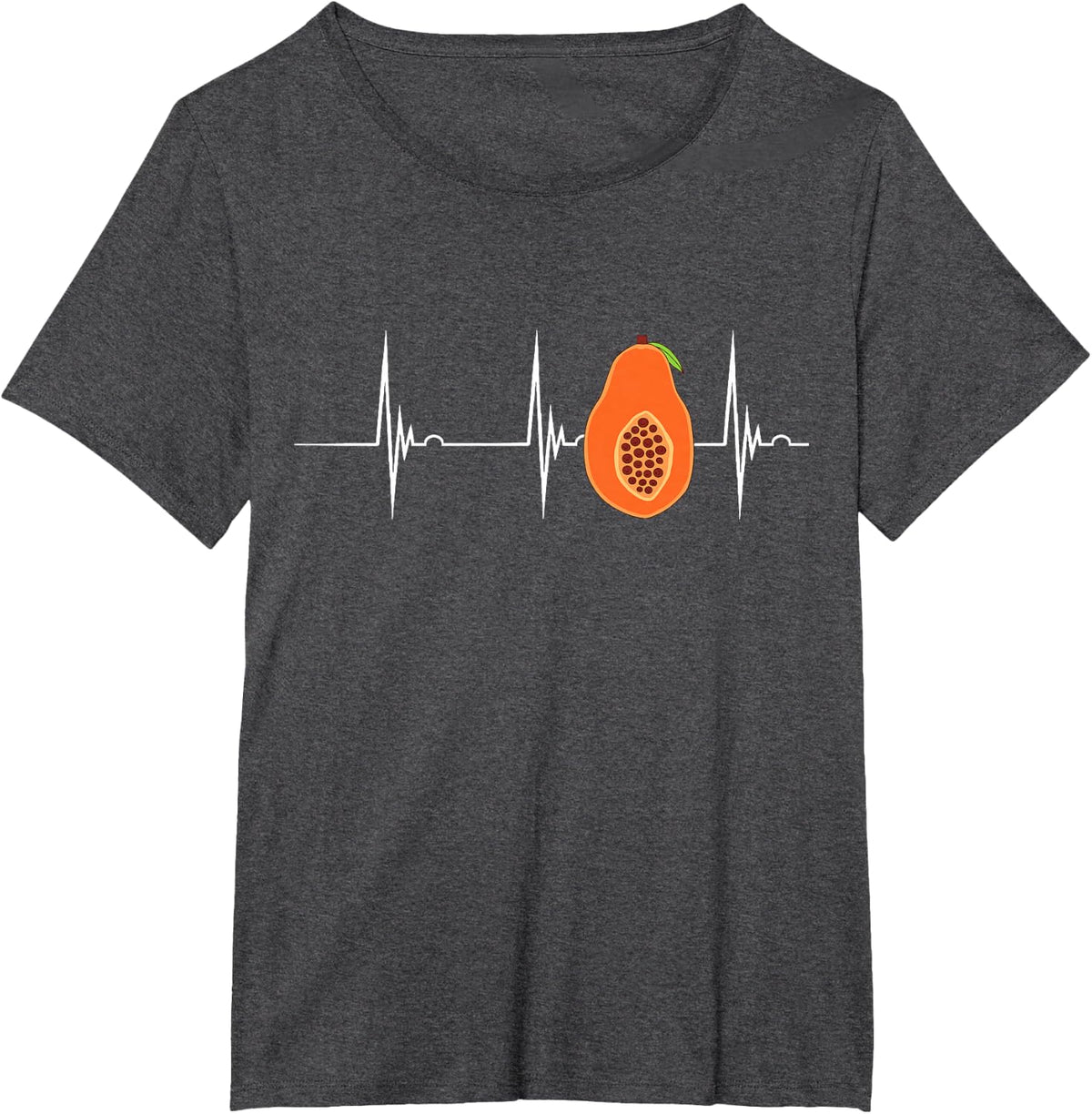 Heartbeat EKG Pulse Papaya Lover Summer Fruit Papaya T-Shirt - Dark Heather Grey