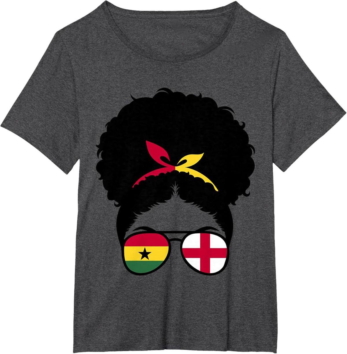 Ghana and England Mix Afro Bun Half English half Ghanaian T-Shirt - Dark Heather Grey