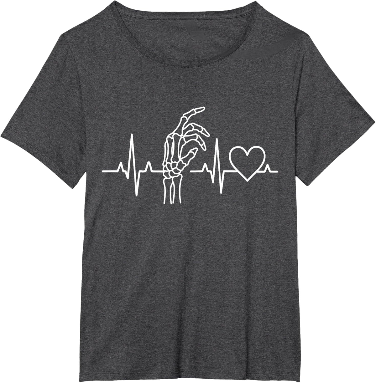 Skeleton Hand Heartbeat EKG Radiology X-Ray Tech T-Shirt - Dark Heather Grey