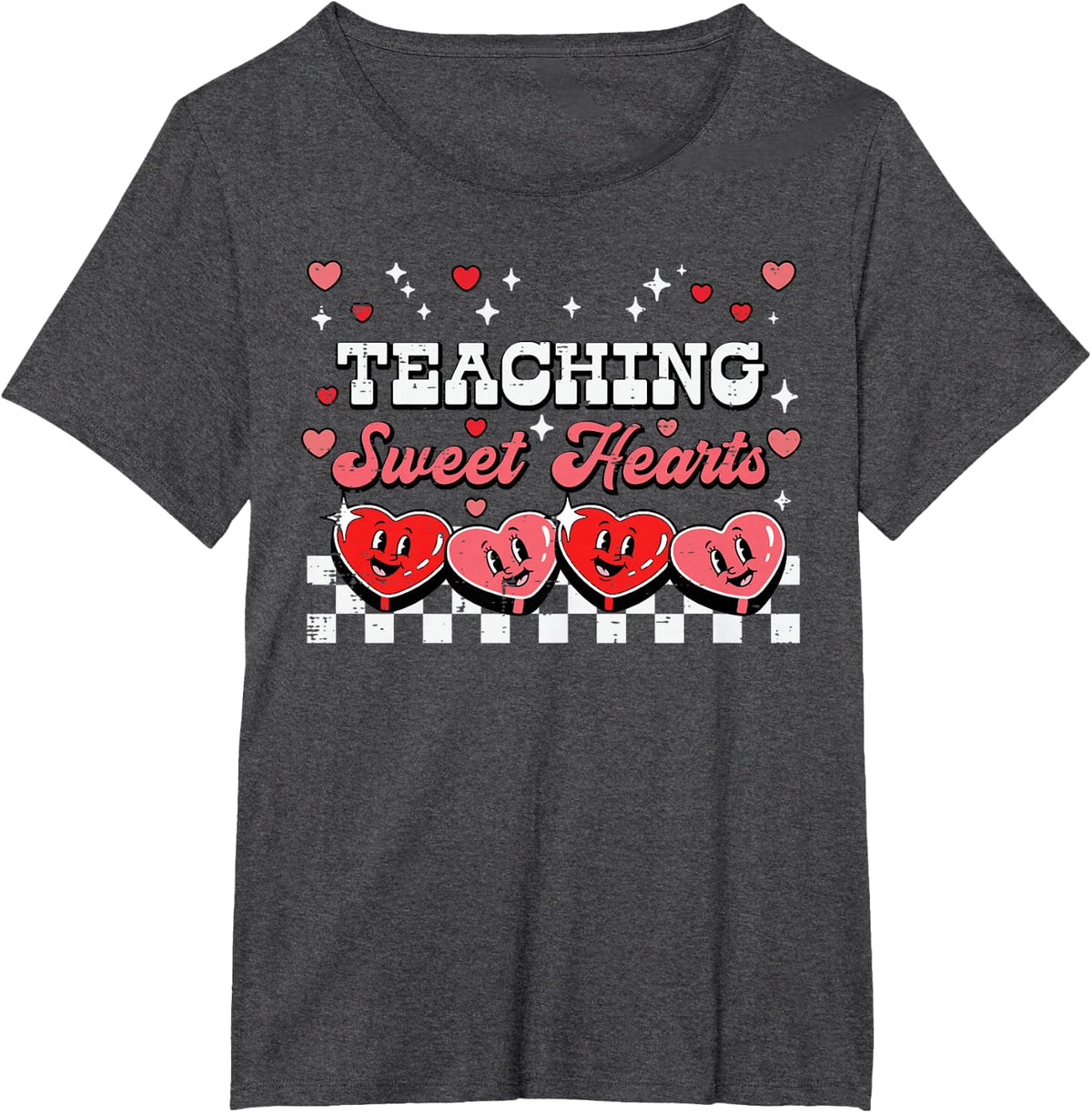 Valentines Day Teacher Teaching Sweethearts Retro Women Men T-Shirt - Dark Heather Grey