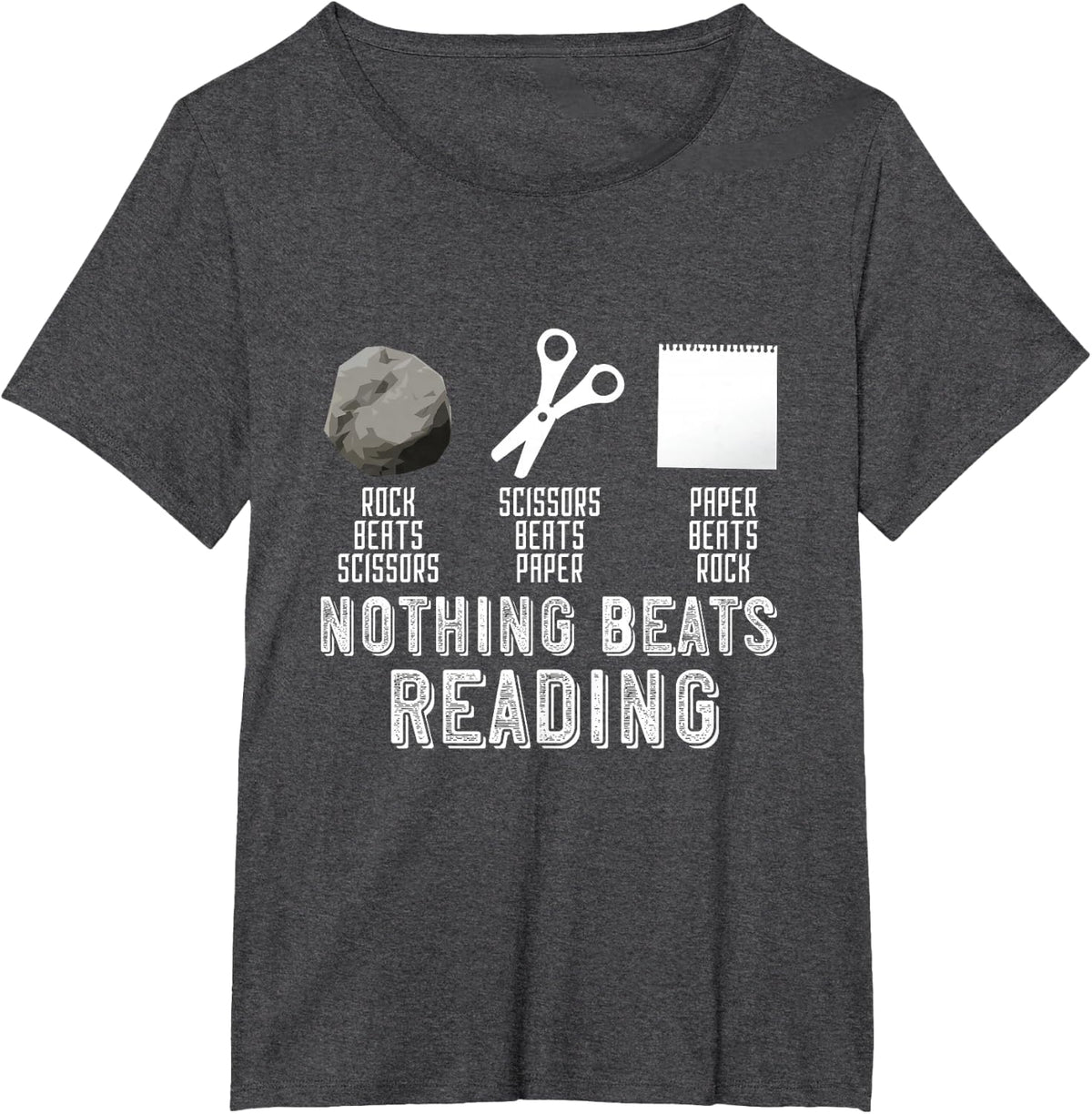 Rock Paper Scissors Vintage Nothing Beats Reading Hand Game T-Shirt - Dark Heather Grey