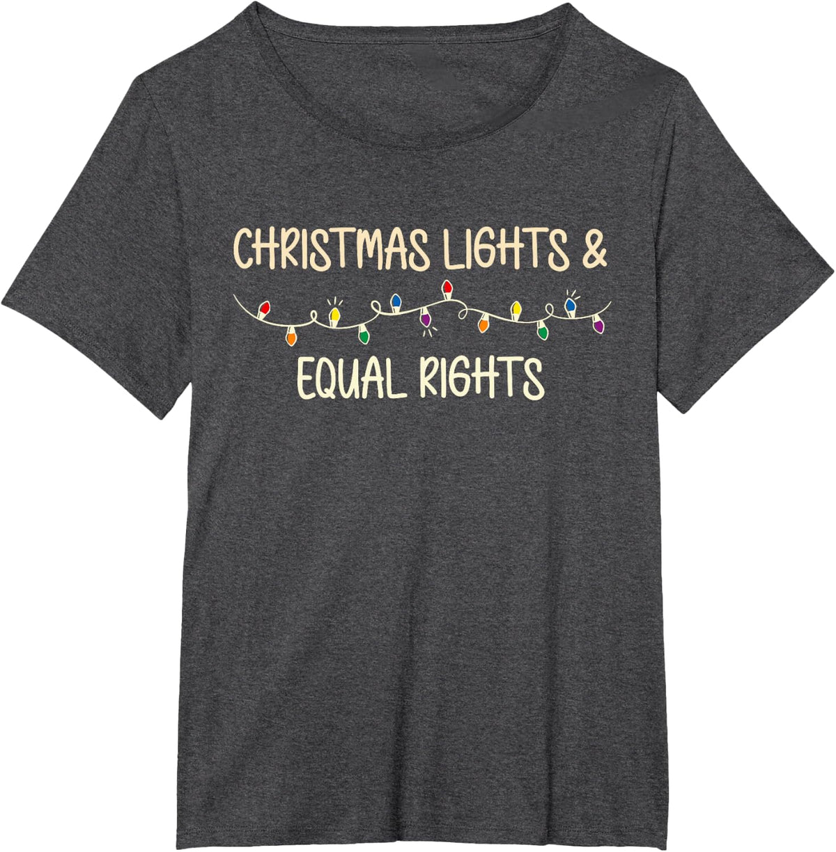 Retro Holiday Lights & Reproductive Rights Xmas Tree Lights T-Shirt - Dark Heather Grey