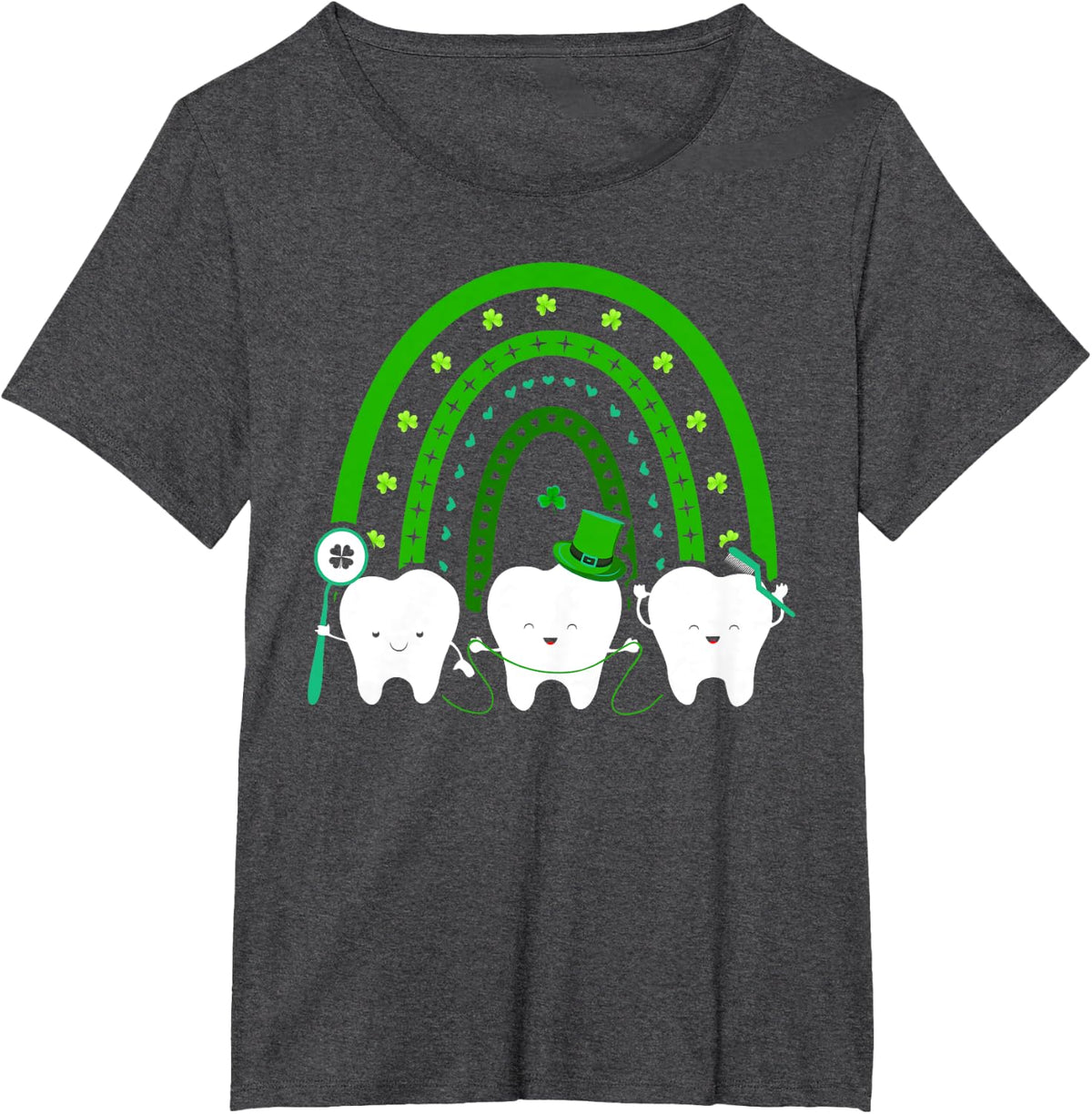 Smiling Teeth St Patrick's Day Rainbow Dentist T-Shirt - Dark Heather Grey