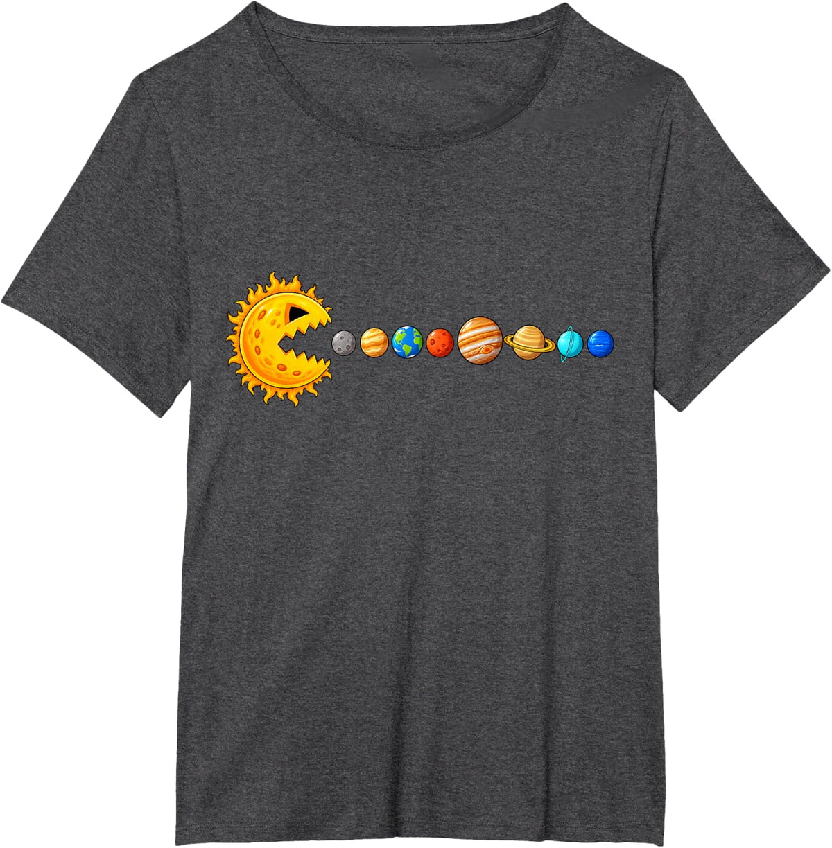 Halloween Solar System Sun Eating Planets Astronomy T-Shirt - Dark Heather Grey