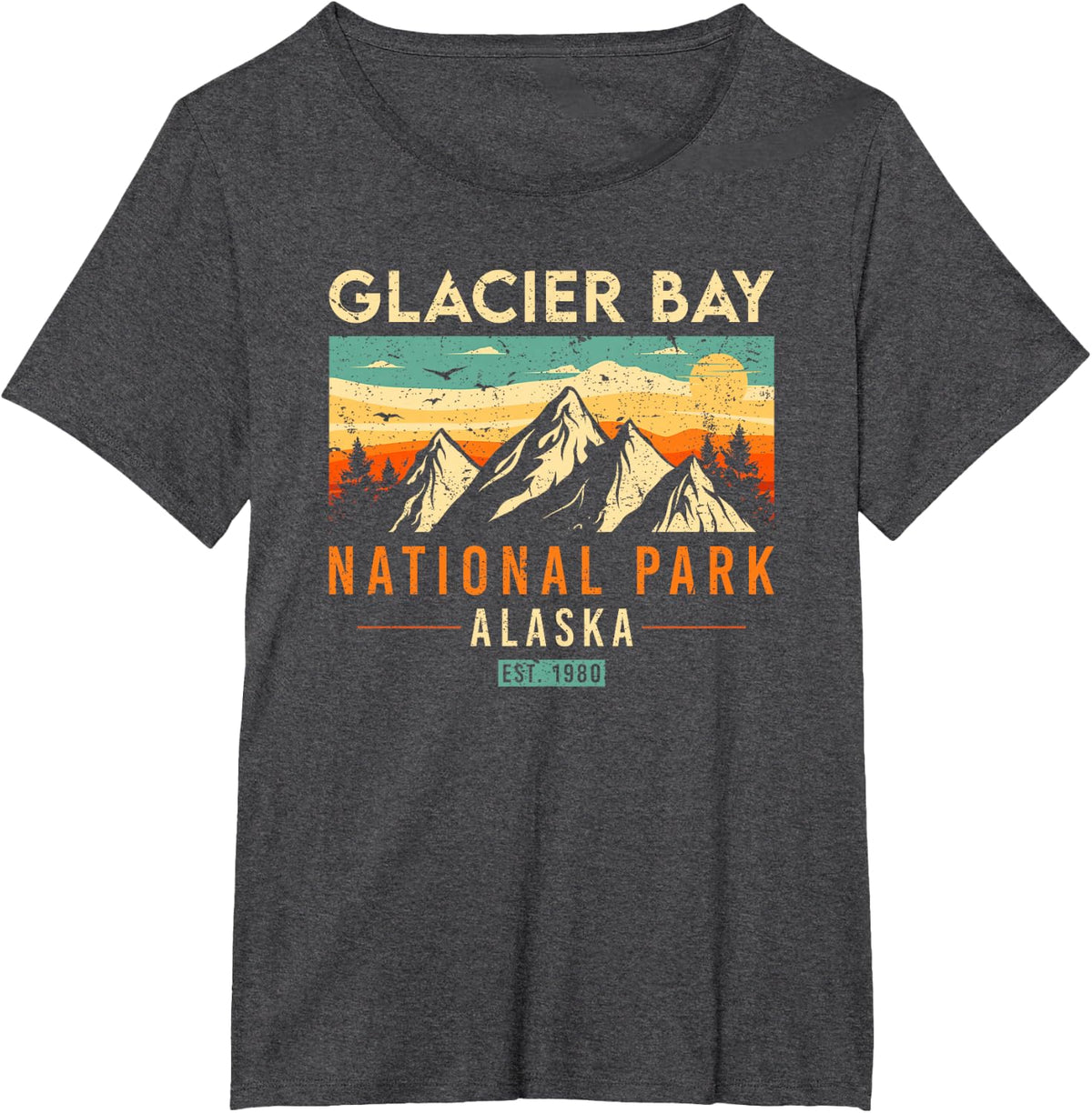 Glacier Bay Est. 1980 Retro Alaska National Park T-Shirt - Dark Heather Grey