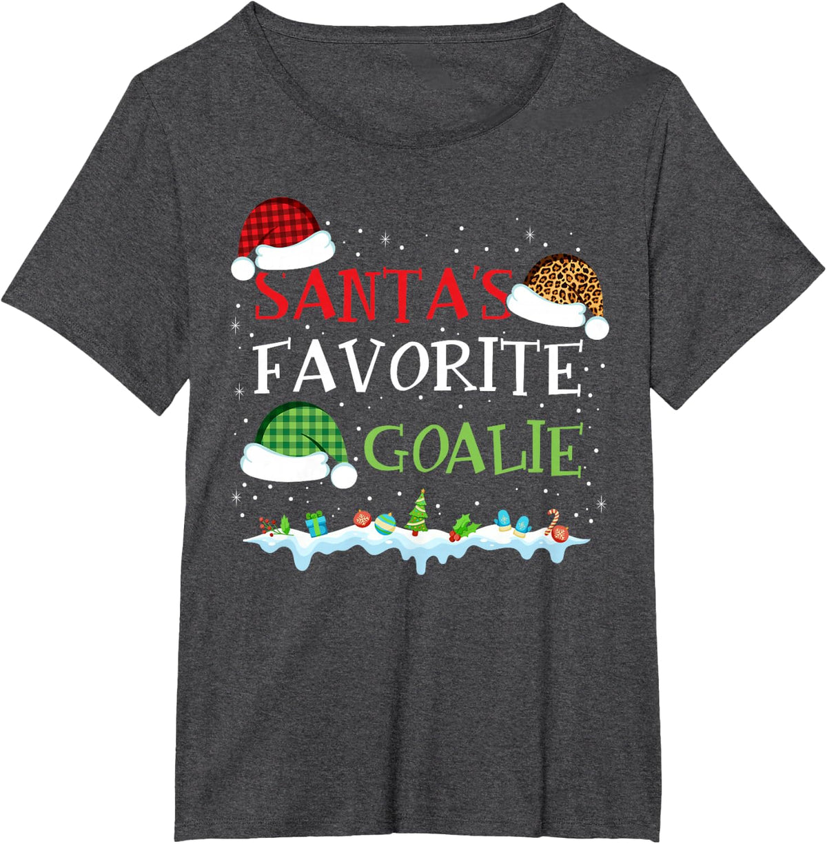 Santa's Favorite Goalie Fun Christmas Goalkeeper T-Shirt - Dark Heather Grey