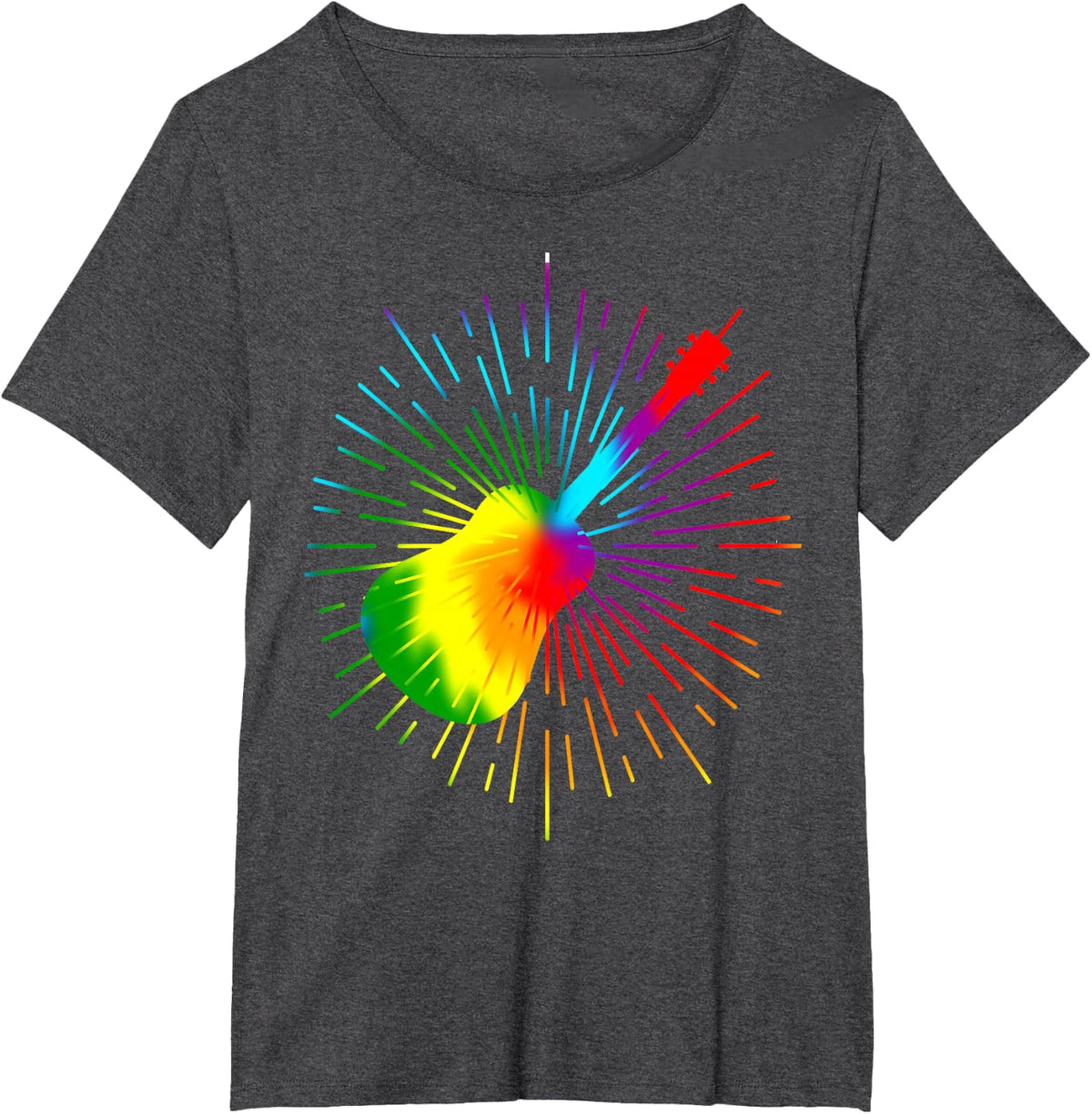 Tie Dye Guitar Retro Music Design Colorful Guitarist T-Shirt - Dark Heather Grey