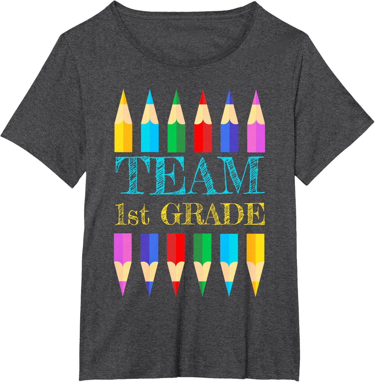 Team 1st Grade Back to School Shirt First Day Teacher Crayon T-Shirt - Dark Heather Grey