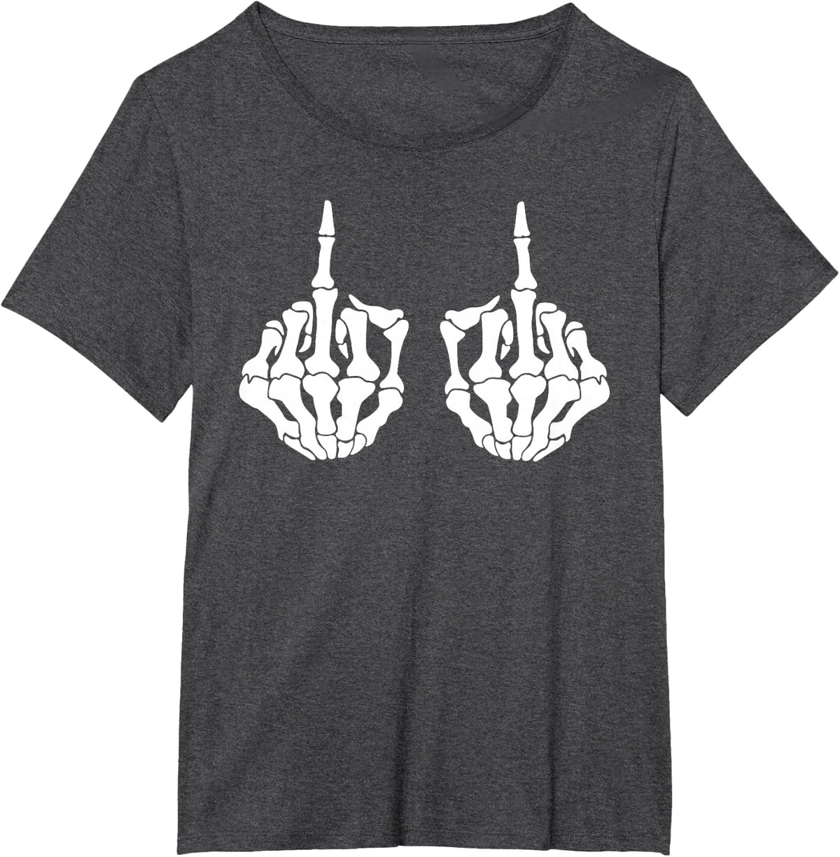 Skeleton Hands Double Middle Finger T-Shirt - Dark Heather Grey