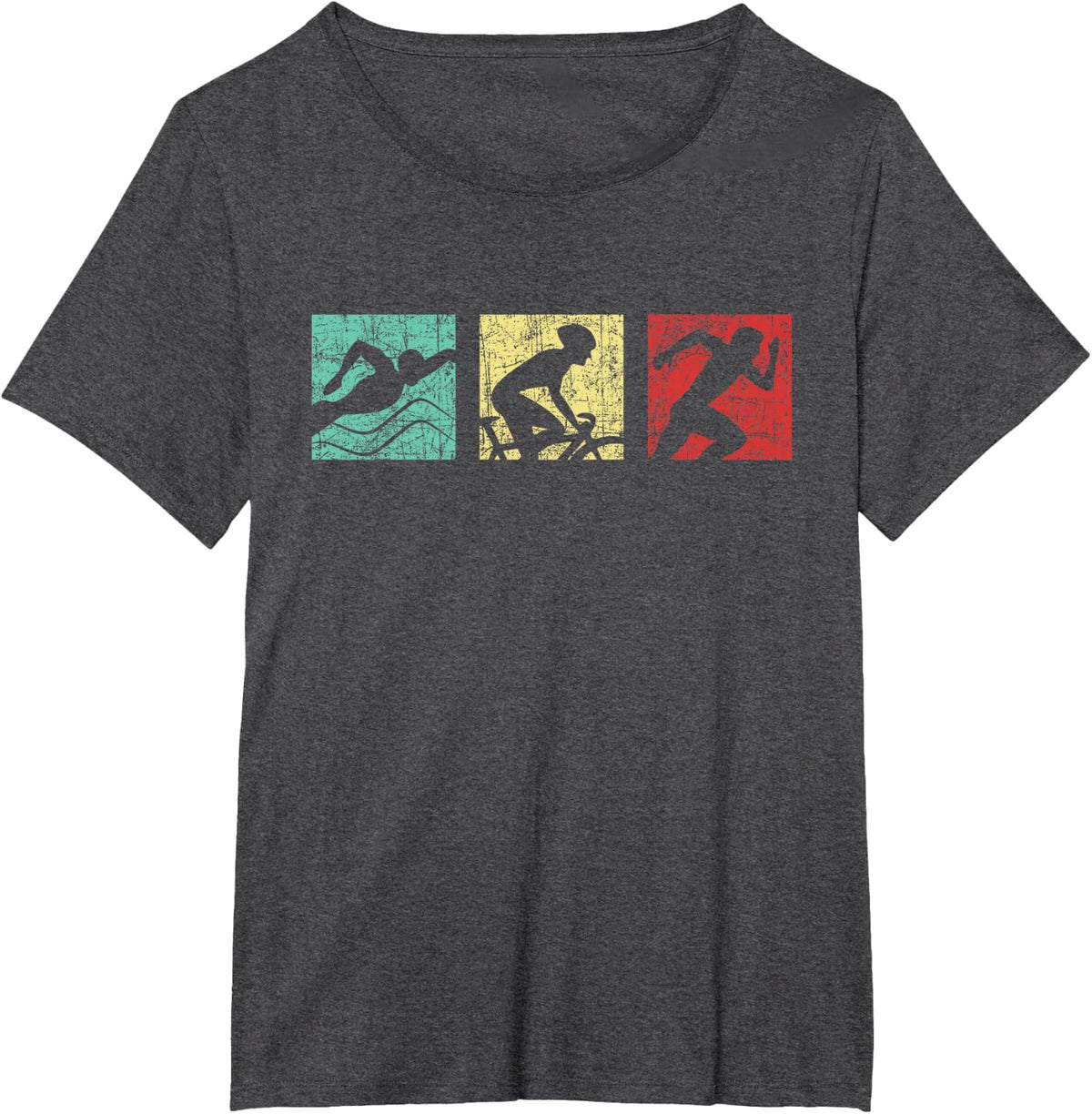 Retro Triathlon - Sports Marathoner Cycling Running Swimming T-Shirt - Dark Heather Grey