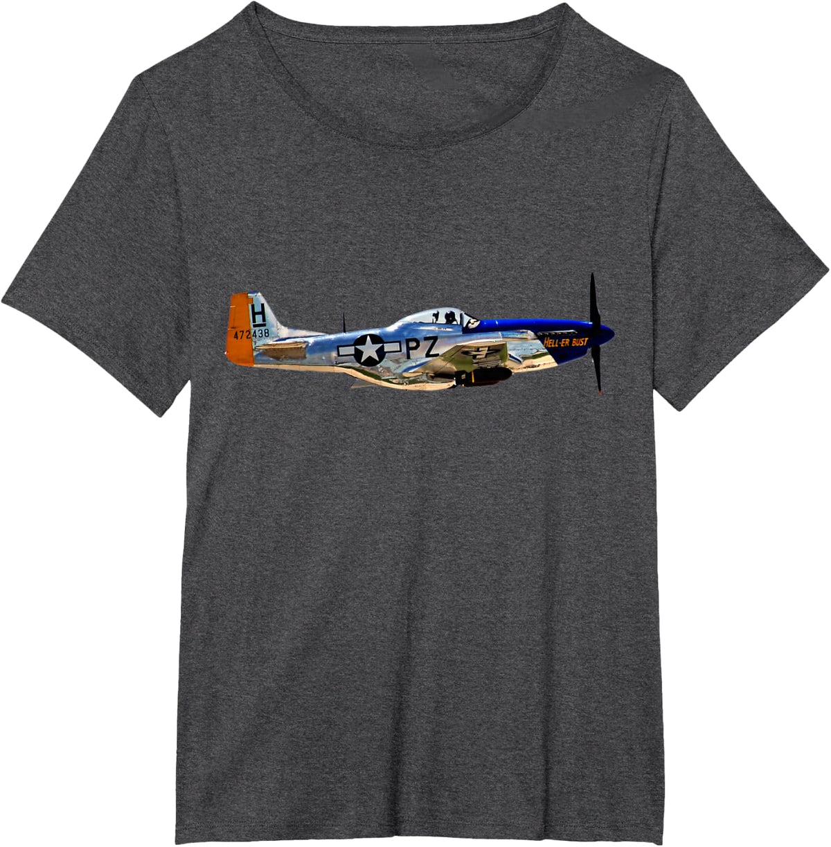 P-51 Mustang WWII Fighter Plane US Military Aviation History T-Shirt - Dark Heather Grey