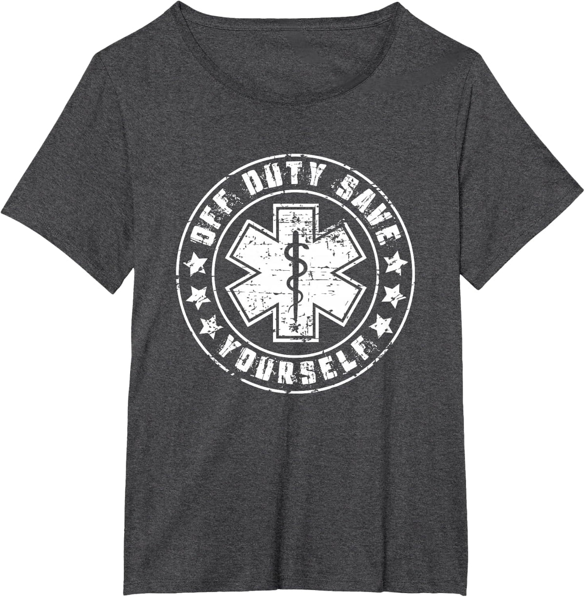 Funny EMS Shirt Gift for EMTs - Off Duty Save Yourself T-Shirt - Dark Heather Grey