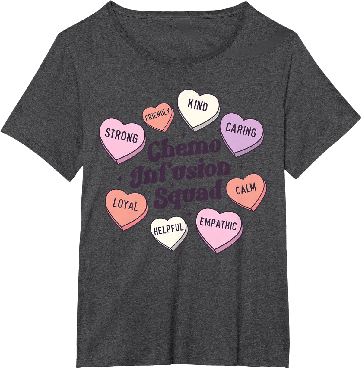 Valentines Day Chemo Infusion Nurse Oncology Groovy Hearts T-Shirt - Dark Heather Grey