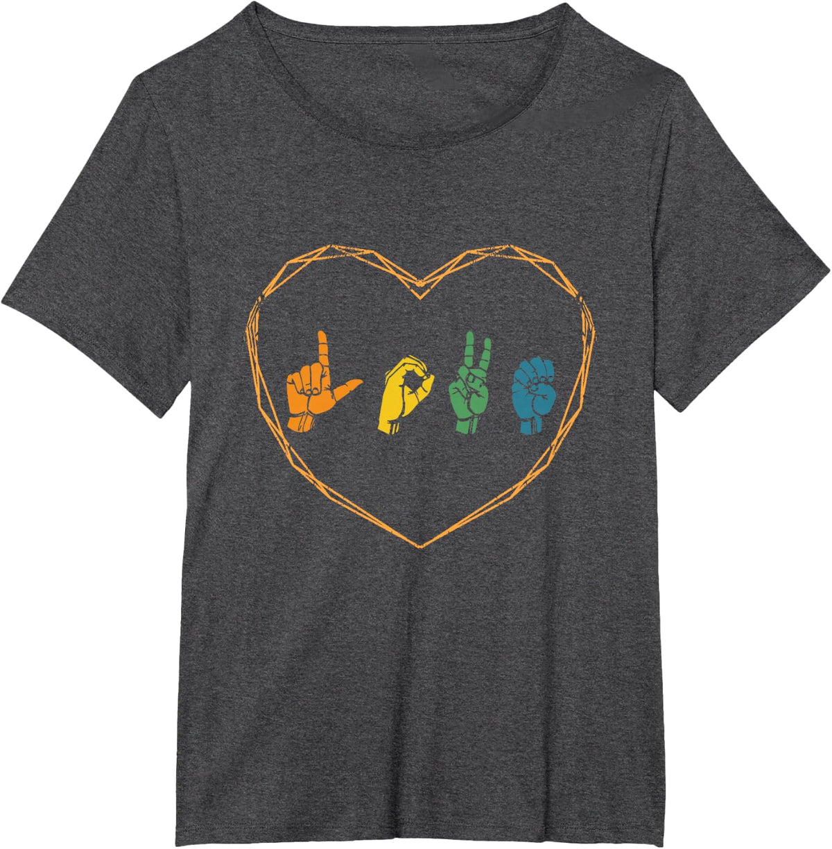 ASL Love American Sign Language Gifts Deaf Mute Finger Sign T-Shirt - Dark Heather Grey