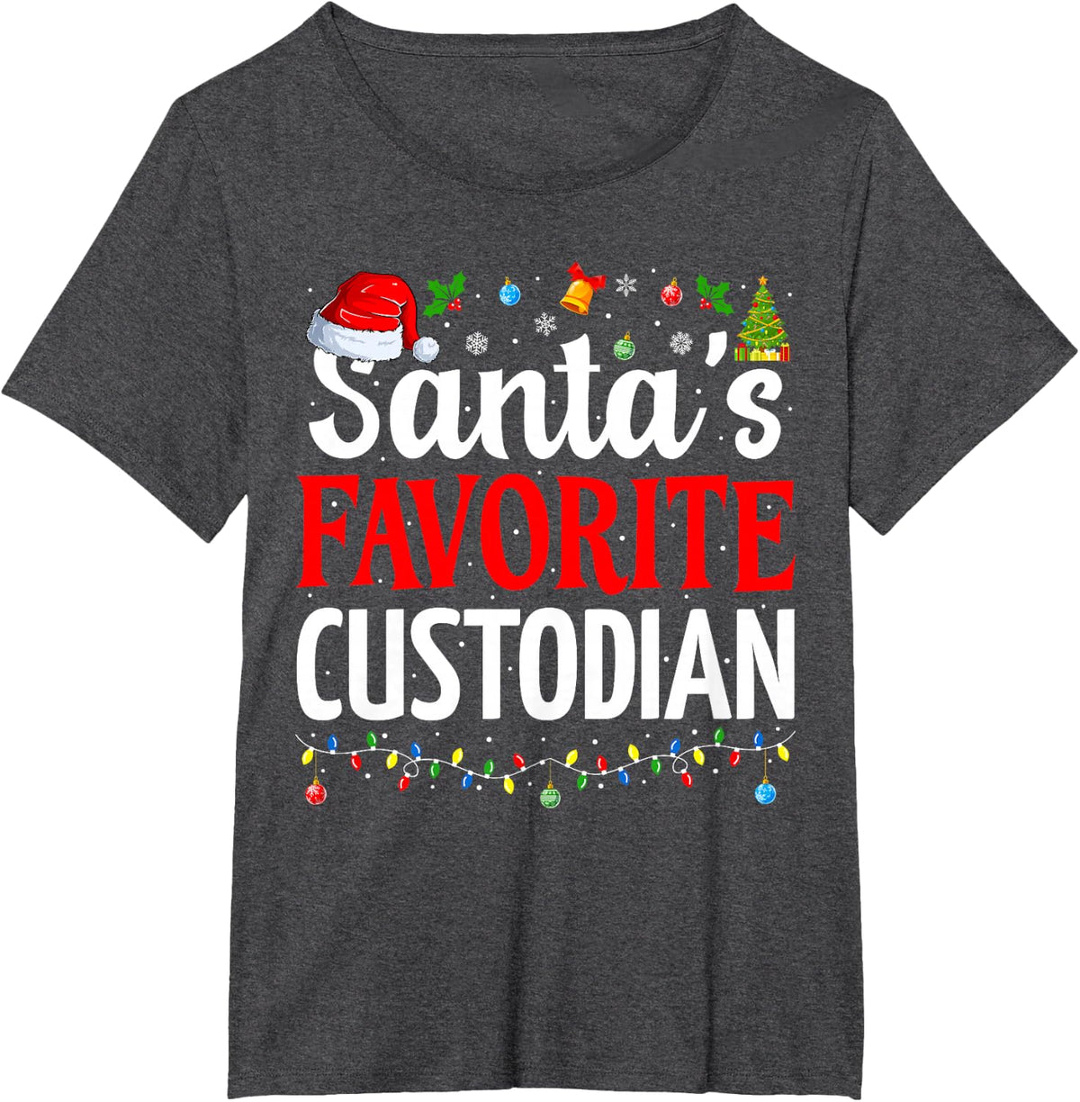 Santa’s Favorite Custodian Funny Janitor Christmas Custodian T-Shirt - Dark Heather Grey