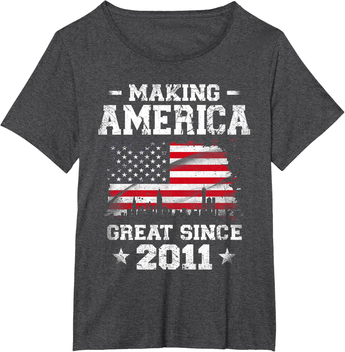 Born In 2011 American Flag Making America Great Since 2011 T-Shirt - Dark Heather Grey