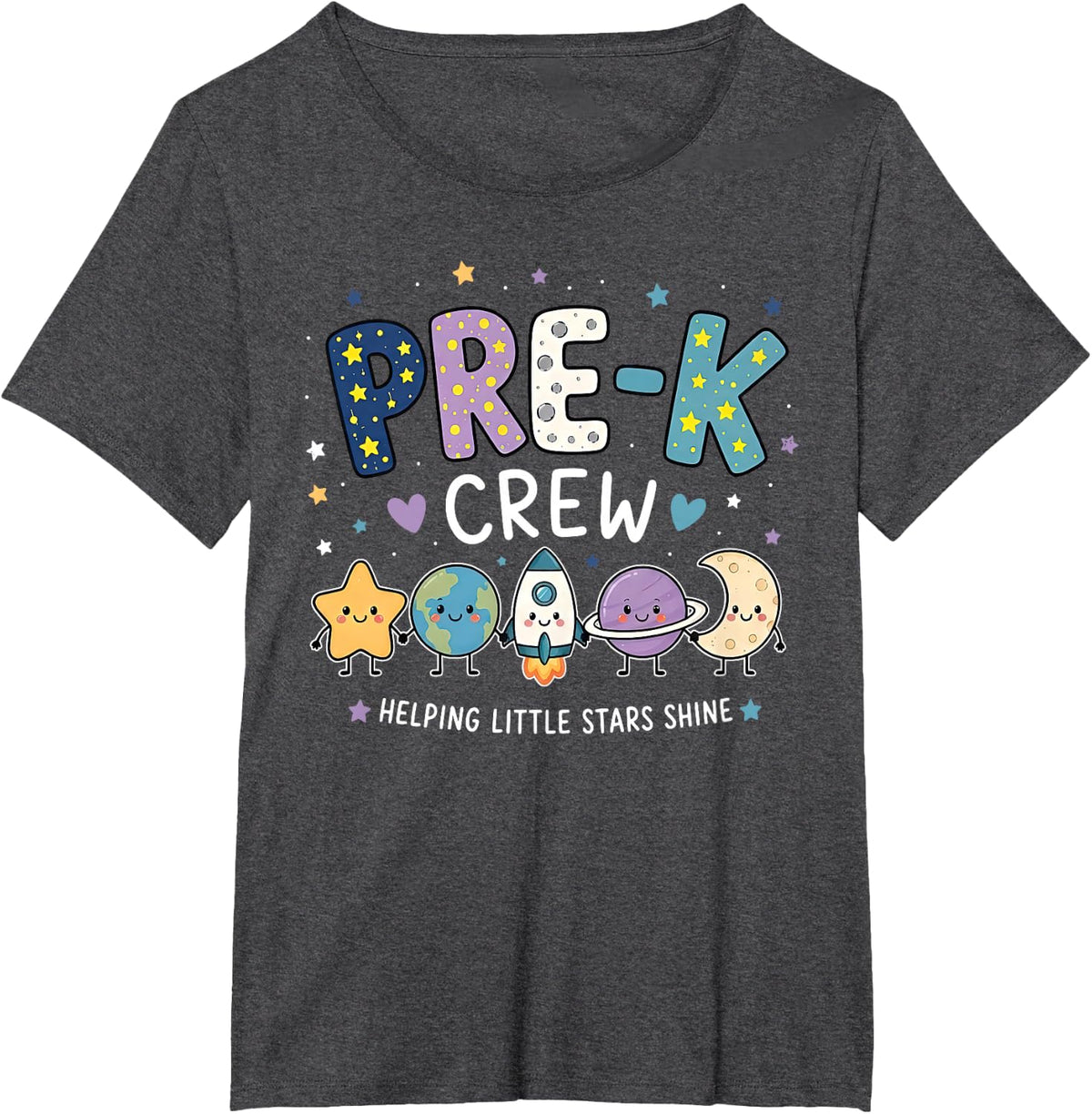 Pre-K Crew Space Planet Preschool Kindergarten Teacher Kids T-Shirt - Dark Heather Grey