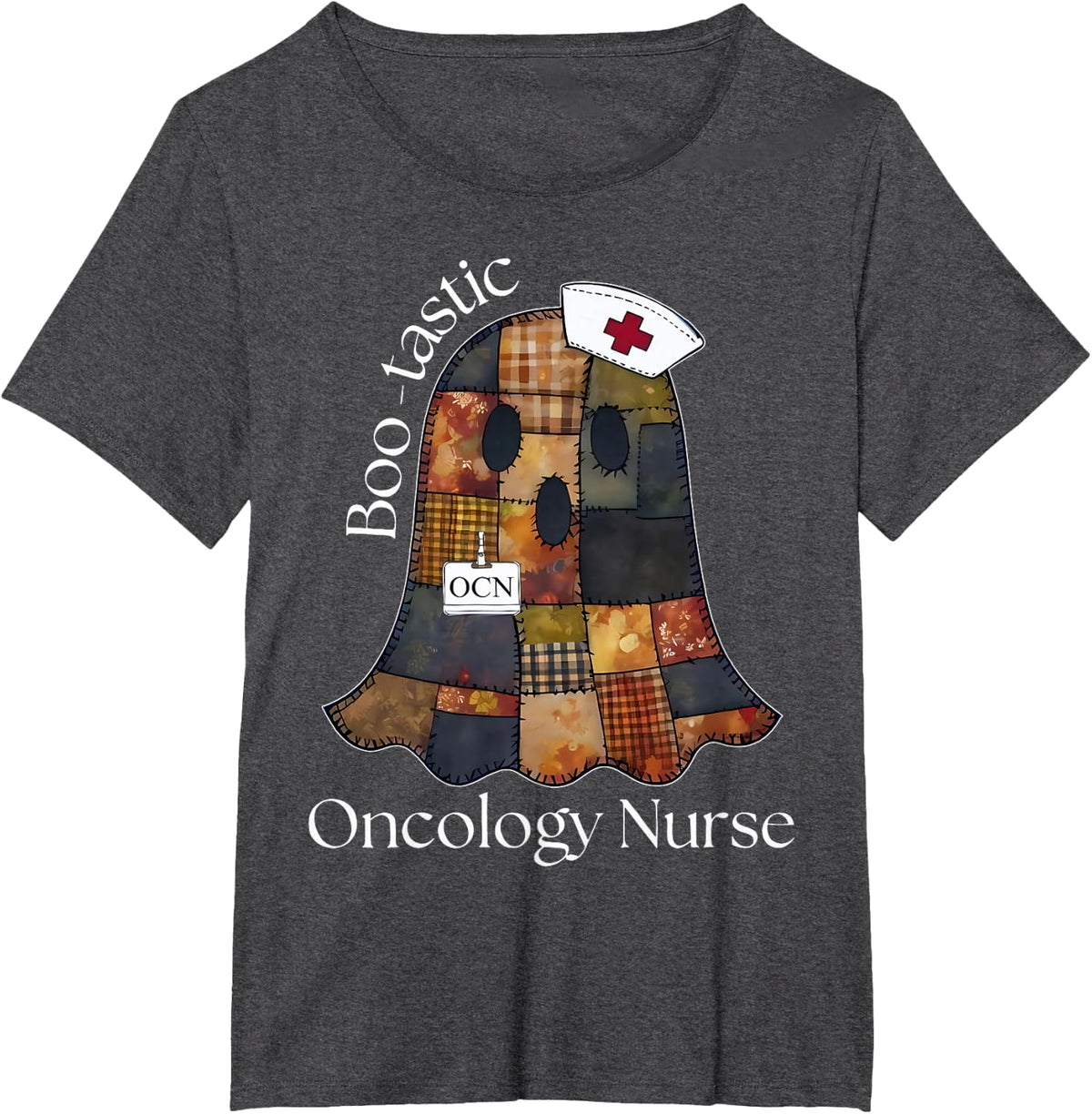 Oncology Nurse Halloween Ghost Heme Onc RN Cancer Awareness T-Shirt - Dark Heather Grey