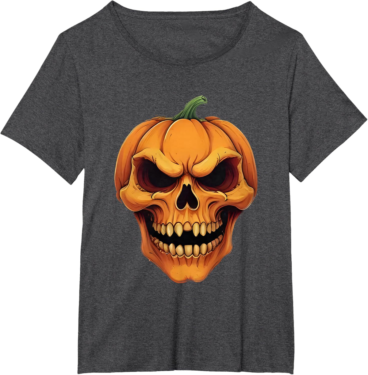 Halloween Skull Pumpkin T-Shirt - Dark Heather Grey