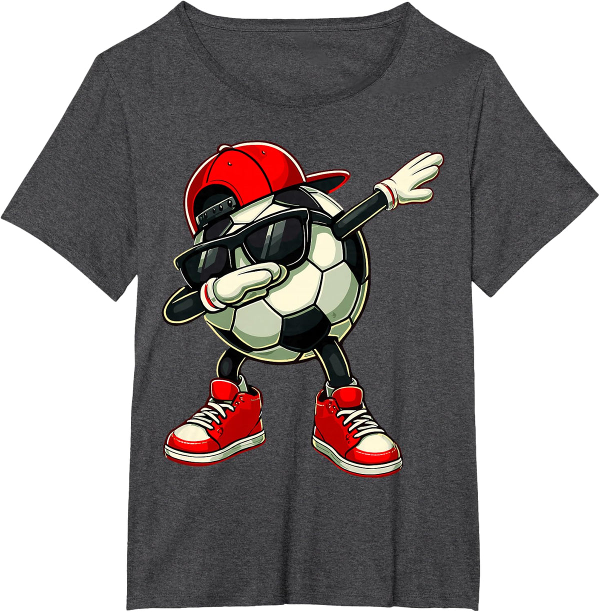 Soccer Ball Dabbing Funny Player Soccer T-Shirt - Dark Heather Grey