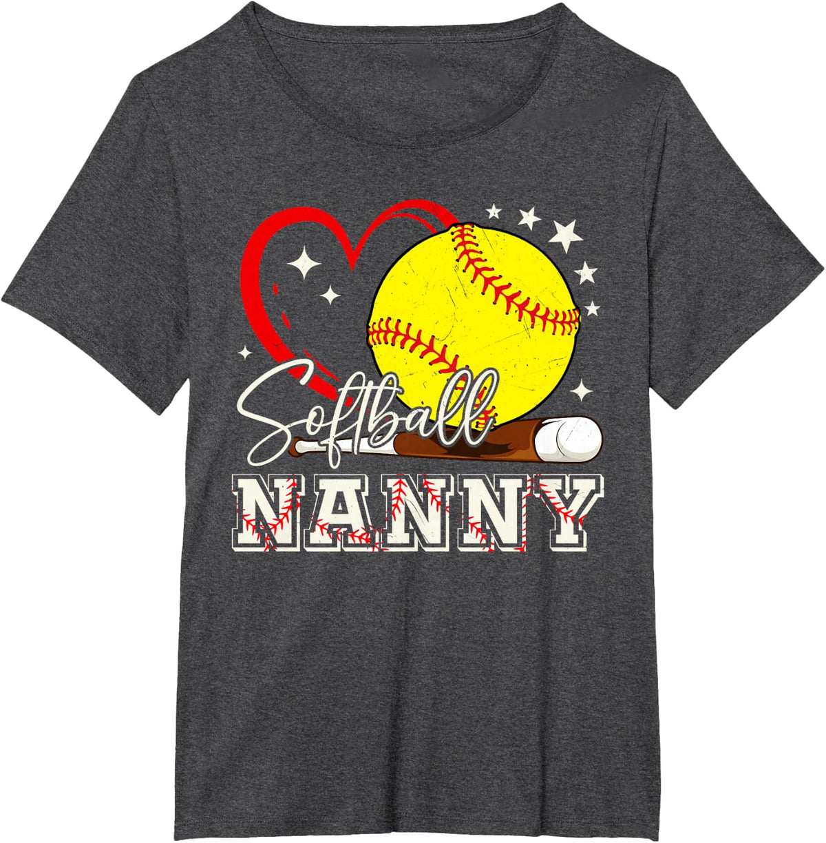 Softball Nanny Family Matching Cute Softball Lover T-Shirt - Dark Heather Grey