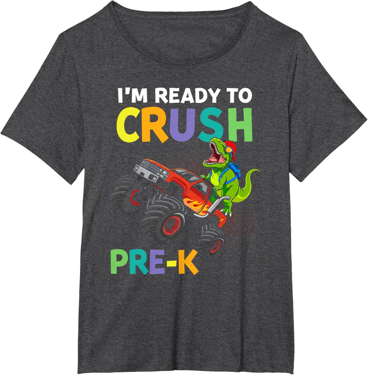 Ready to Crush PreK Dino Boys Kids Back to School First Day T-Shirt - Dark Heather Grey
