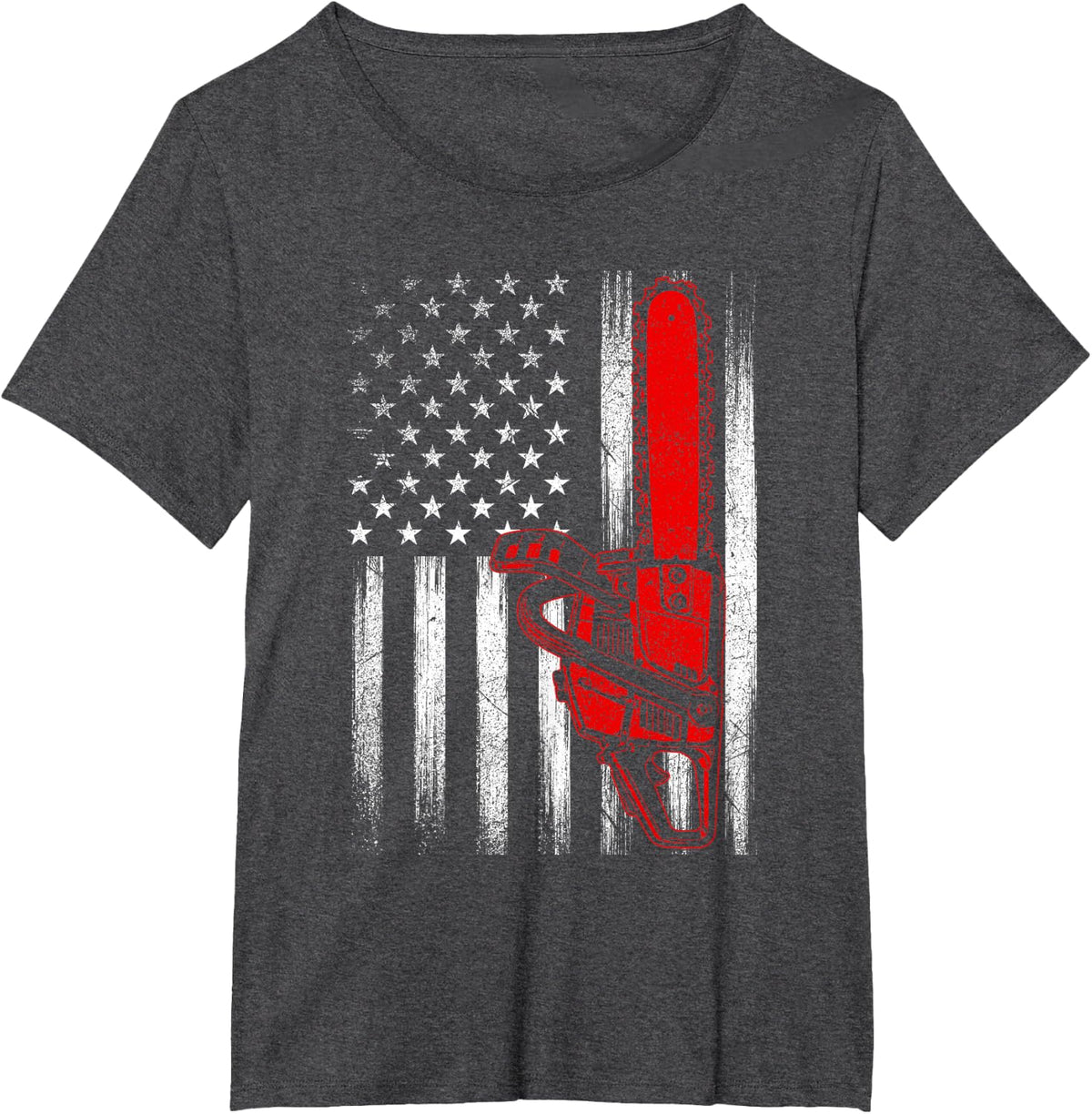 US Flag Chainsaw - Arborist Tree Surgeon Tree Trimmer T-Shirt - Dark Heather Grey