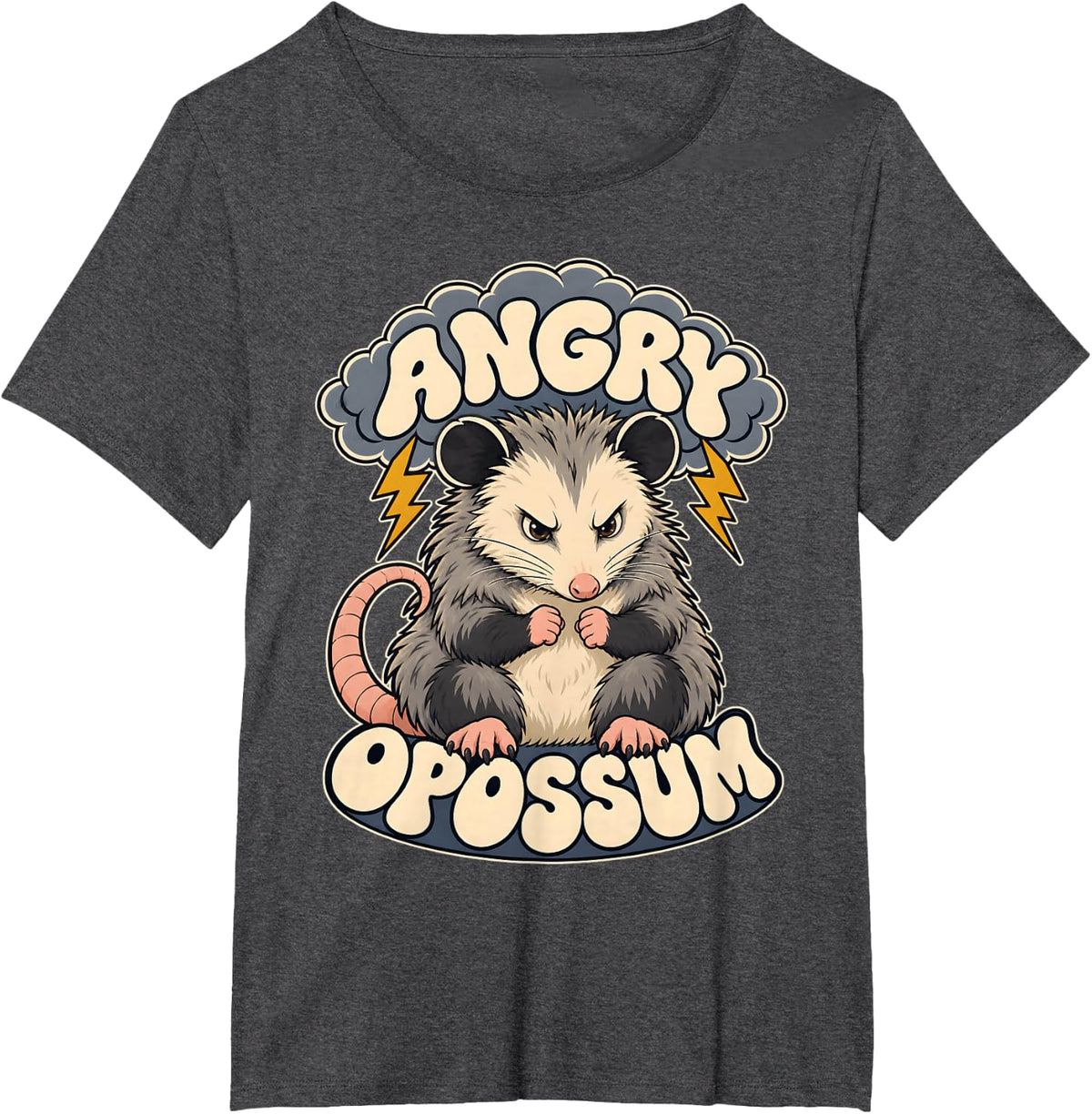 Angry Opossum Grumpy Storm Cloud Retro Possum Art T-Shirt - Dark Heather Grey