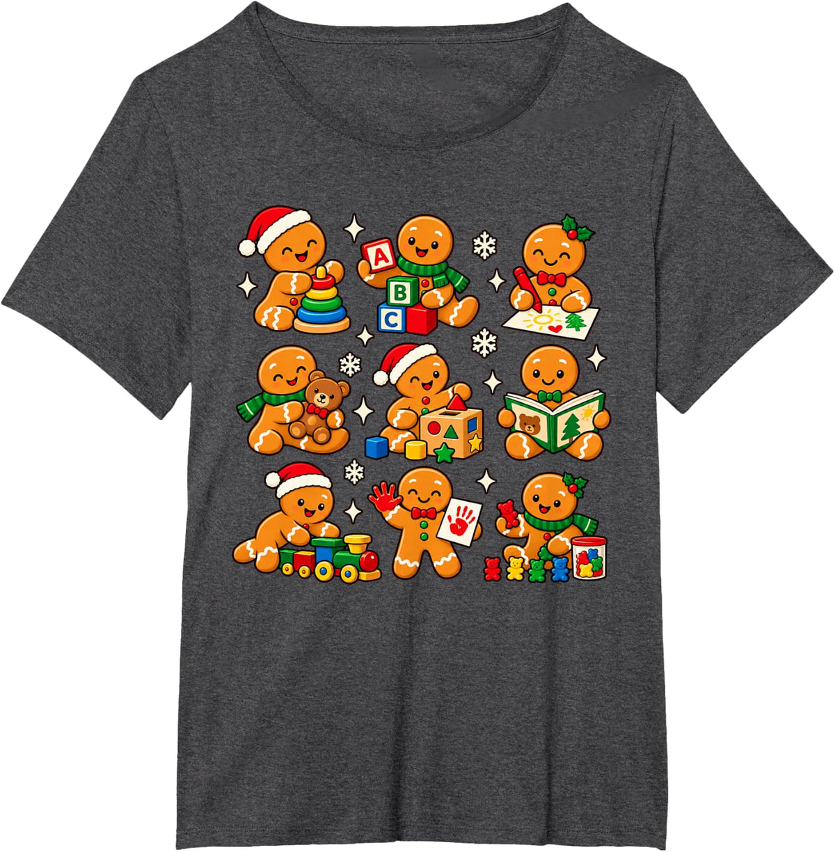 Christmas Preschool Teacher Gingerbread Classroom Fun T-Shirt - Dark Heather Grey