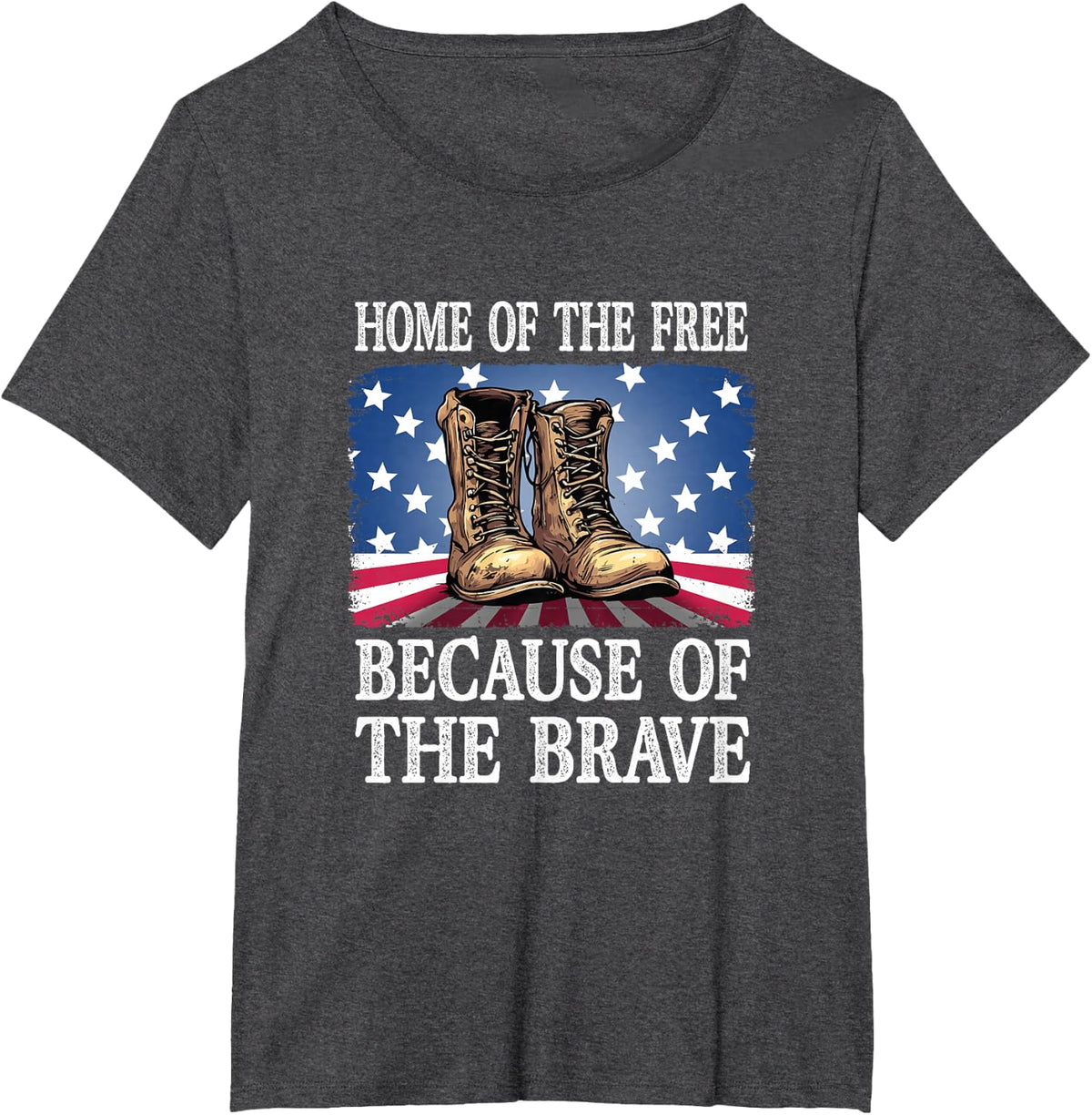 Home of The Free Brave Military Boots Flag T-Shirt - Dark Heather Grey